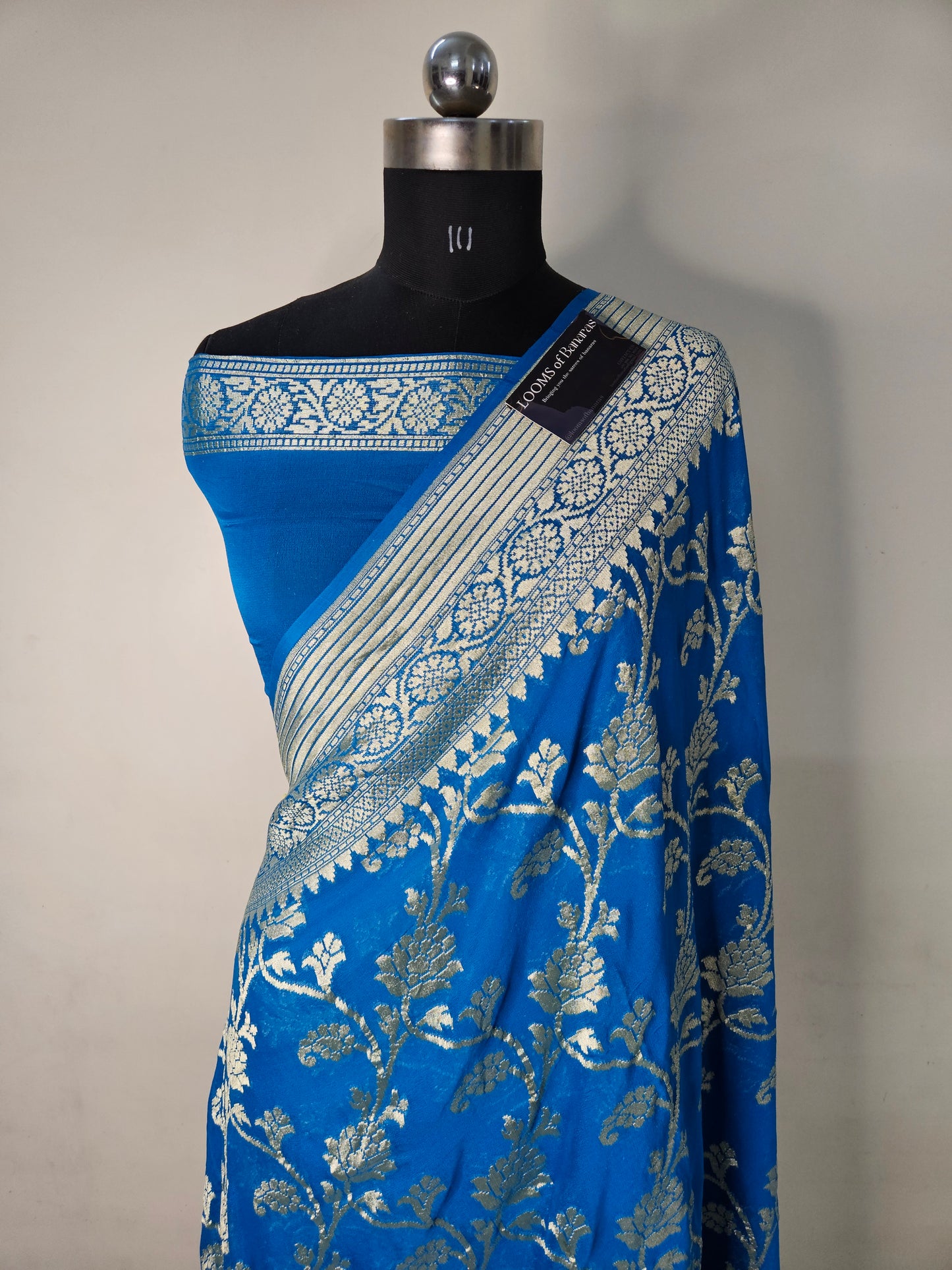 pure georgette silk woven tested zari banarasi saree in Deep sky blue