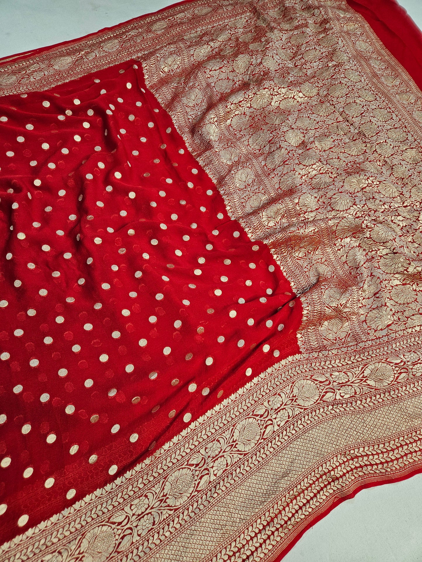 pure georgette silk buti woven tested zari banarasi saree in