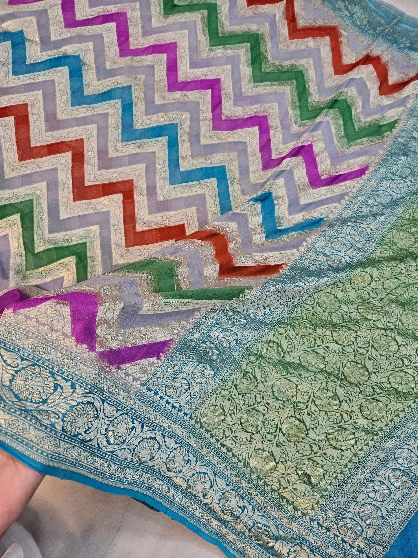 pure georgette silk banarasi handbrush work woven tested zari saree