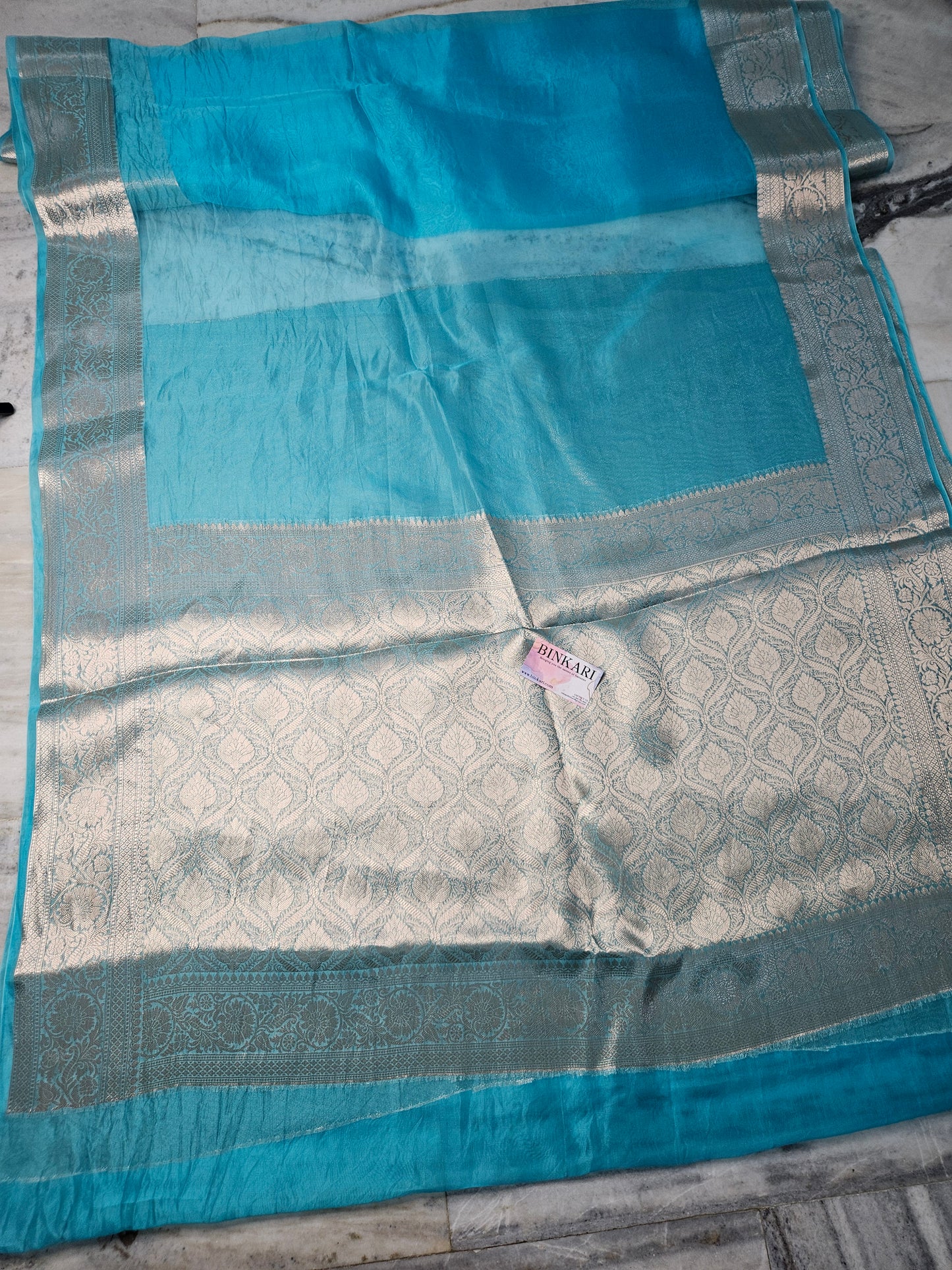 Pure Organza Banarasi Saree Aanchal Border in Sky Blue