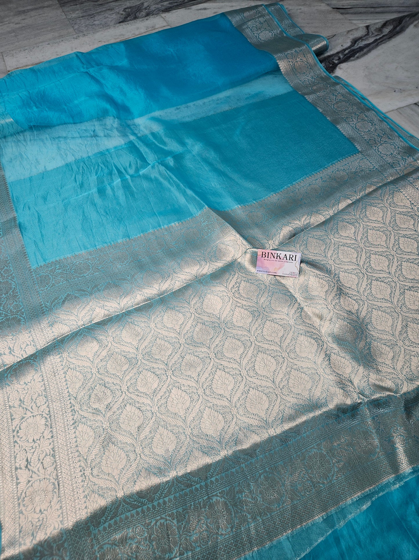 Pure Organza Banarasi Saree Aanchal Border in Sky Blue
