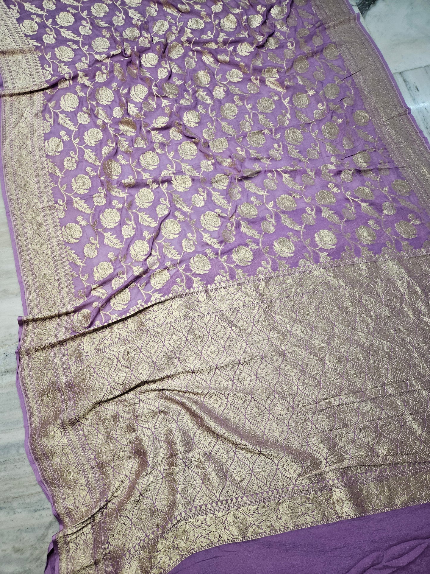 Pure Georgette Jungla Faux Nimzari Banarasi Saree in Purple