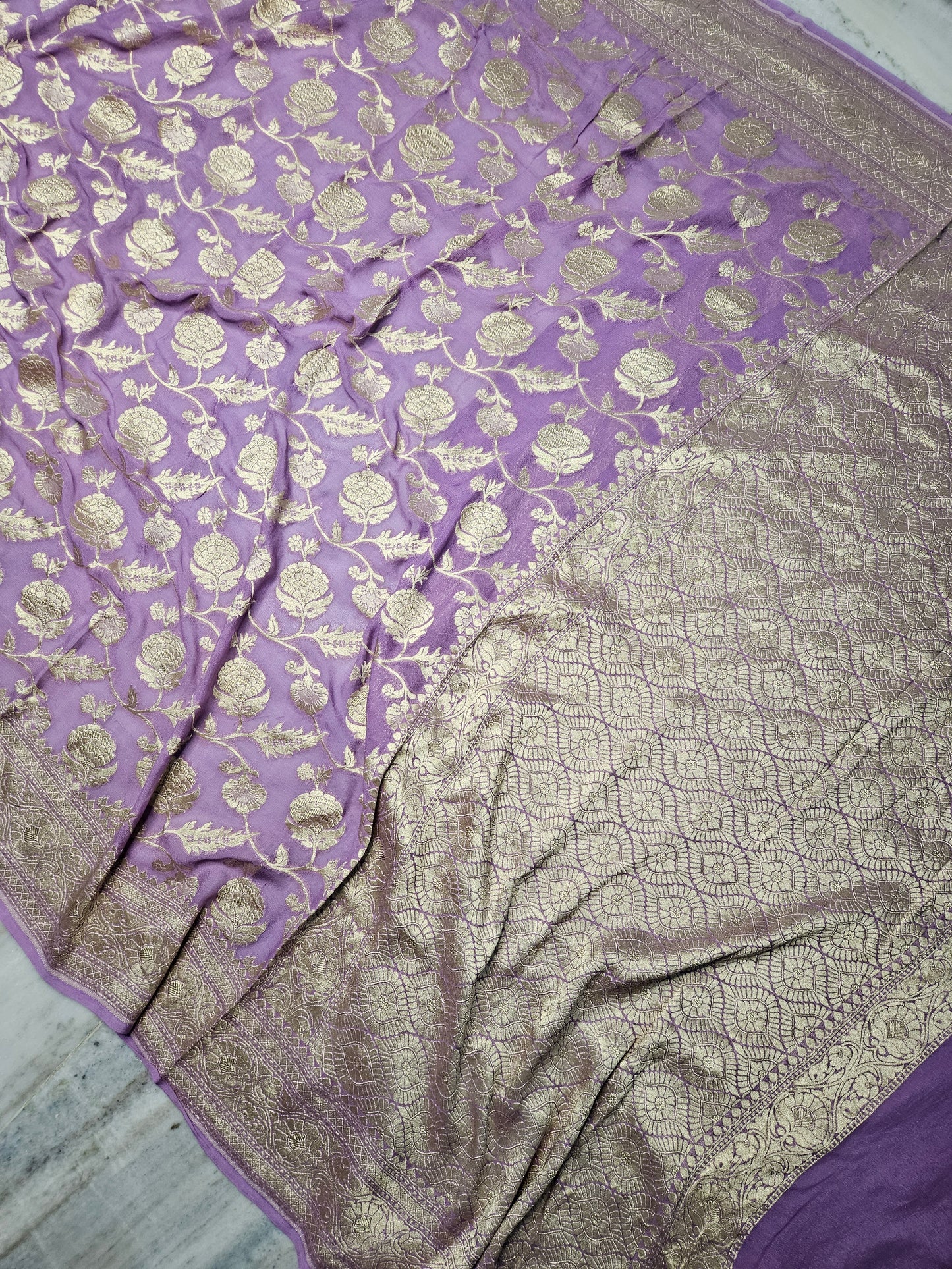 Pure Georgette Jungla Faux Nimzari Banarasi Saree in Purple