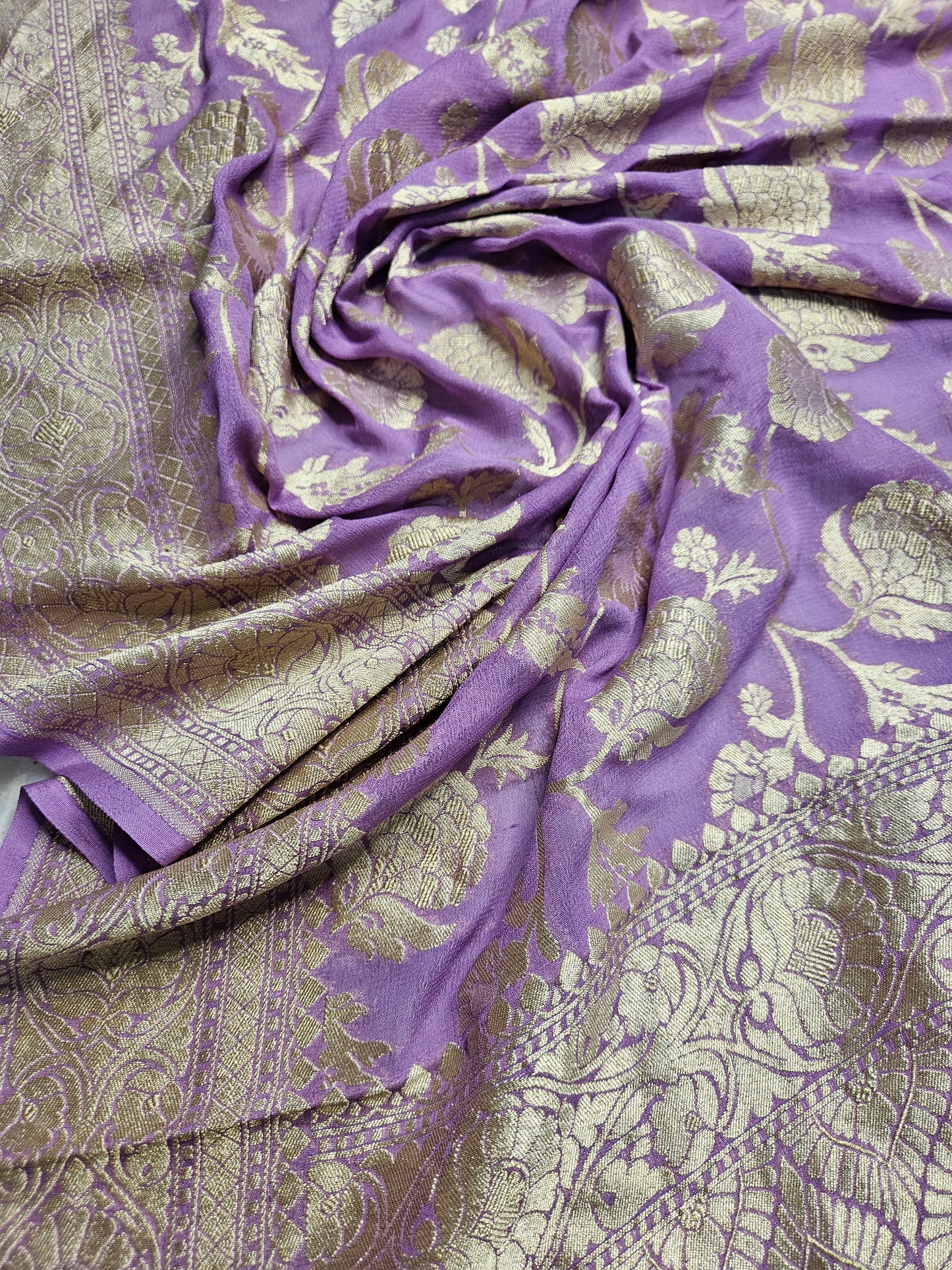 Pure Georgette Jungla Faux Nimzari Banarasi Saree in Purple