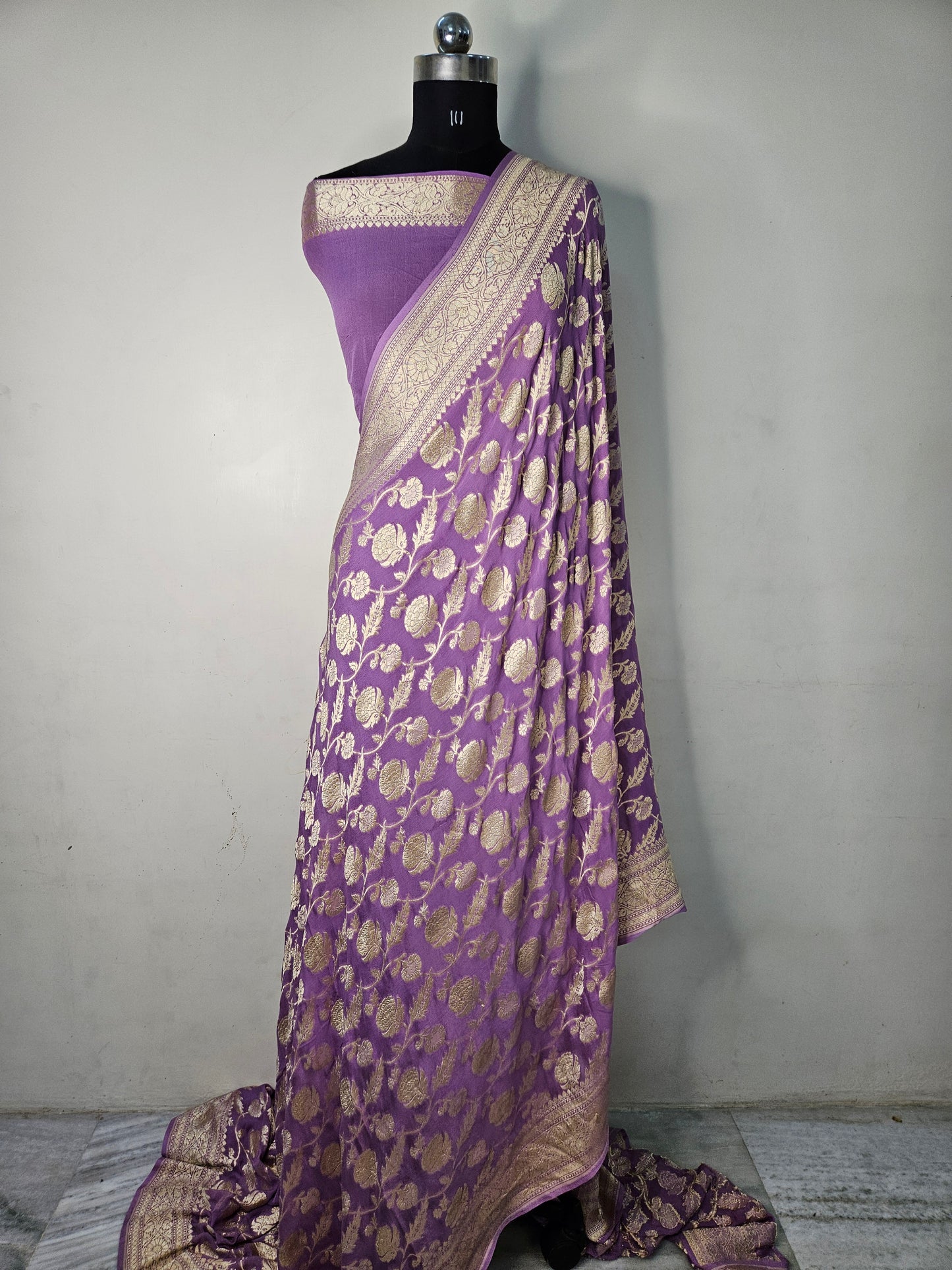 Pure Georgette Jungla Faux Nimzari Banarasi Saree in Purple