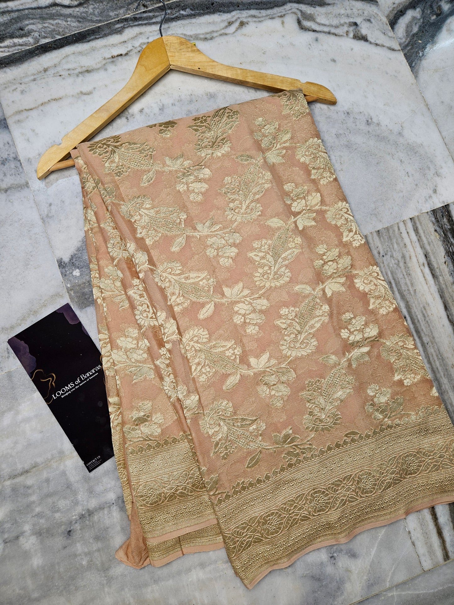 Pure Georgette Banarasi Saree weaving faux jaal watergold zari in Biskooti