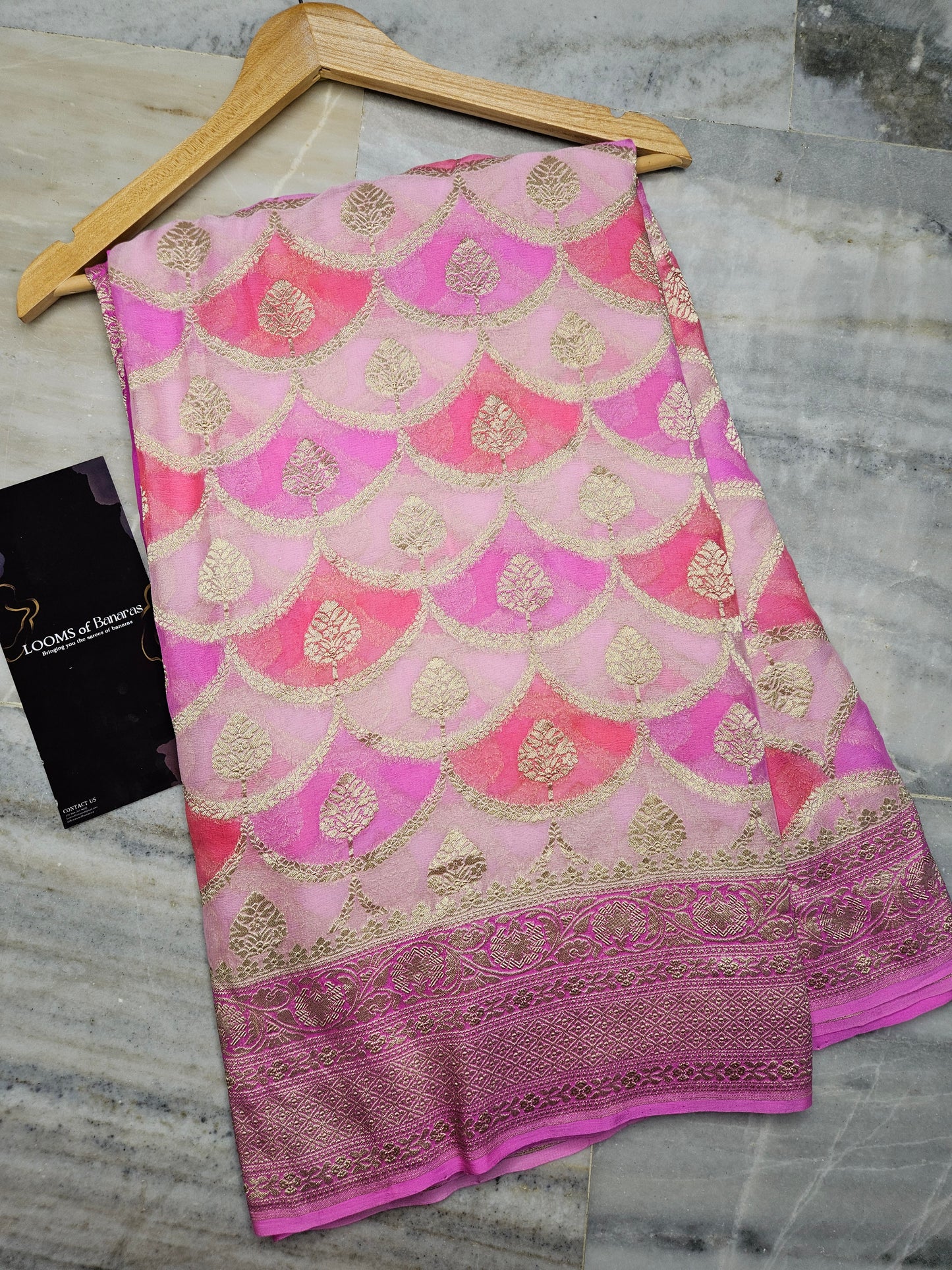 Pure Georgette Rangkat Syle Hand Brush Work Banarasi Saree in pink