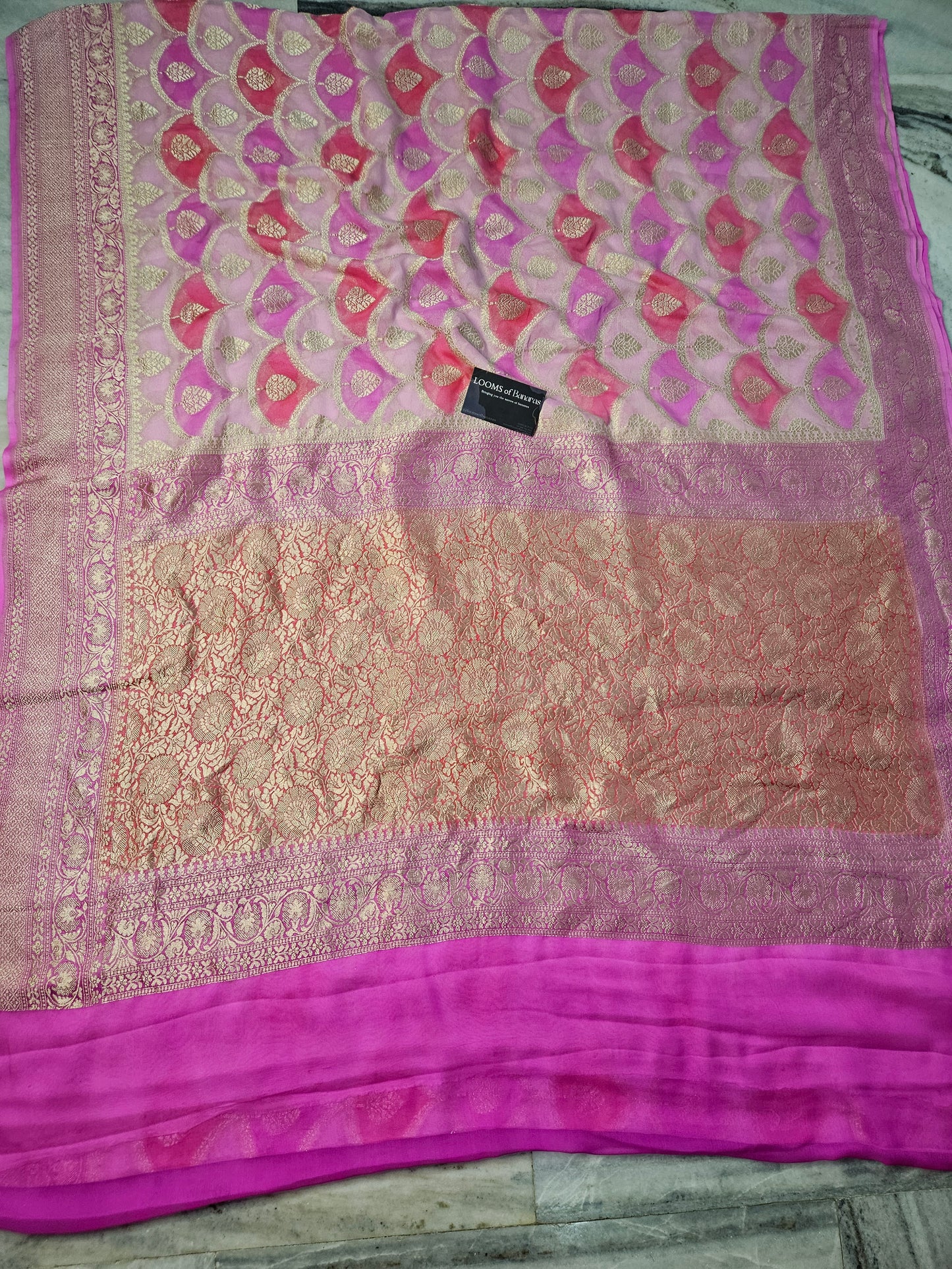 Pure Georgette Rangkat Syle Hand Brush Work Banarasi Saree in pink