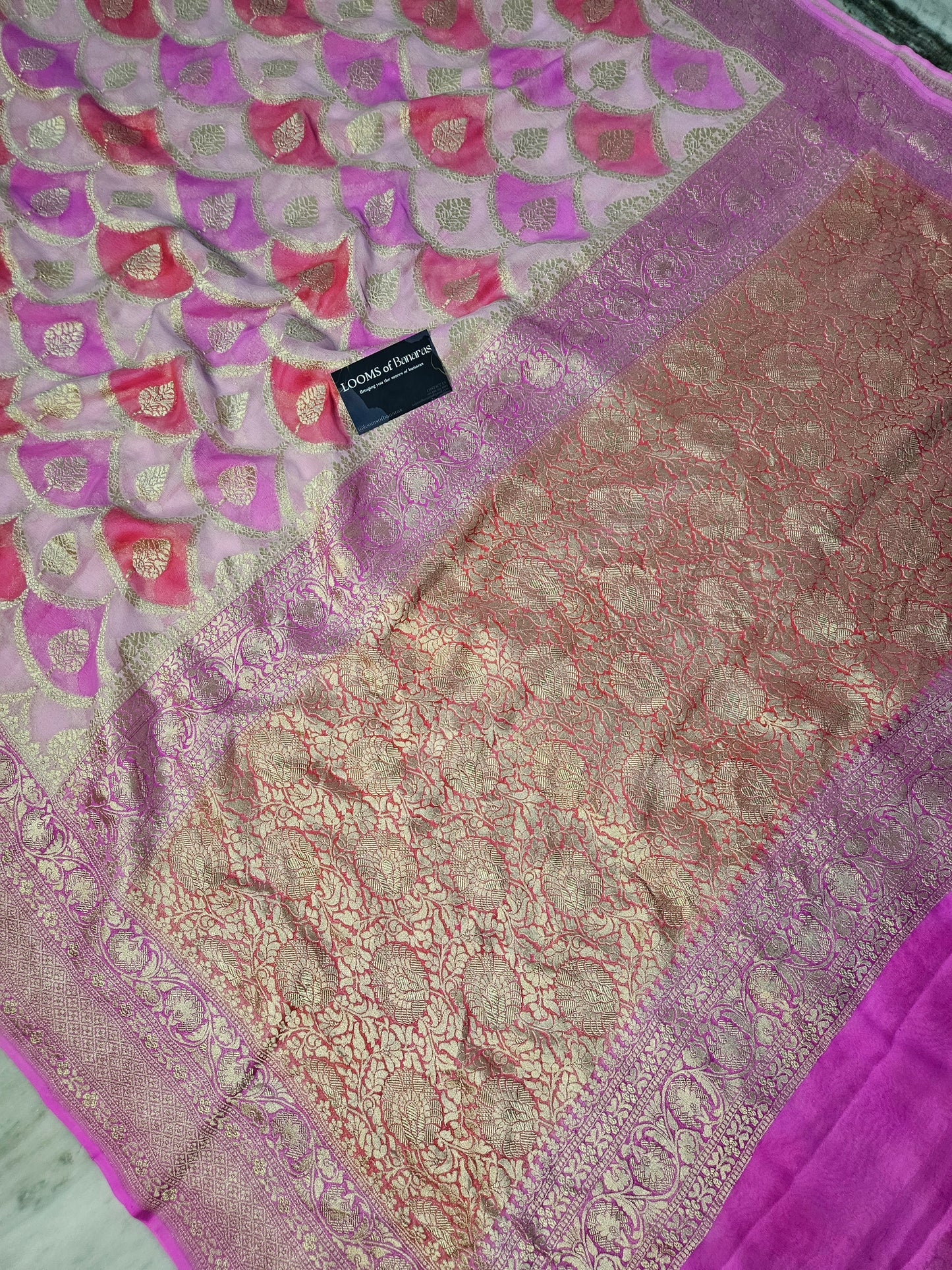 Pure Georgette Rangkat Syle Hand Brush Work Banarasi Saree in pink