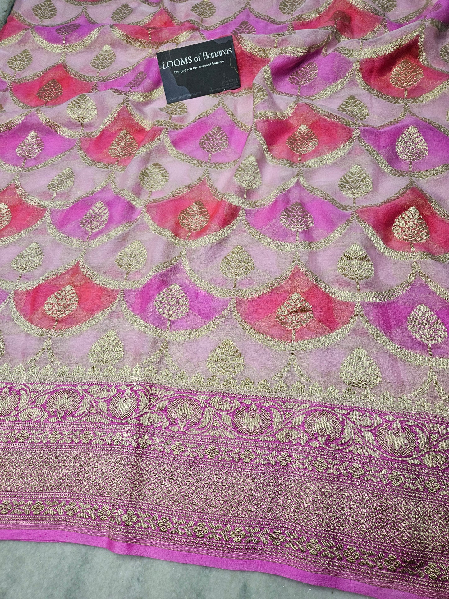 Pure Georgette Rangkat Syle Hand Brush Work Banarasi Saree in pink