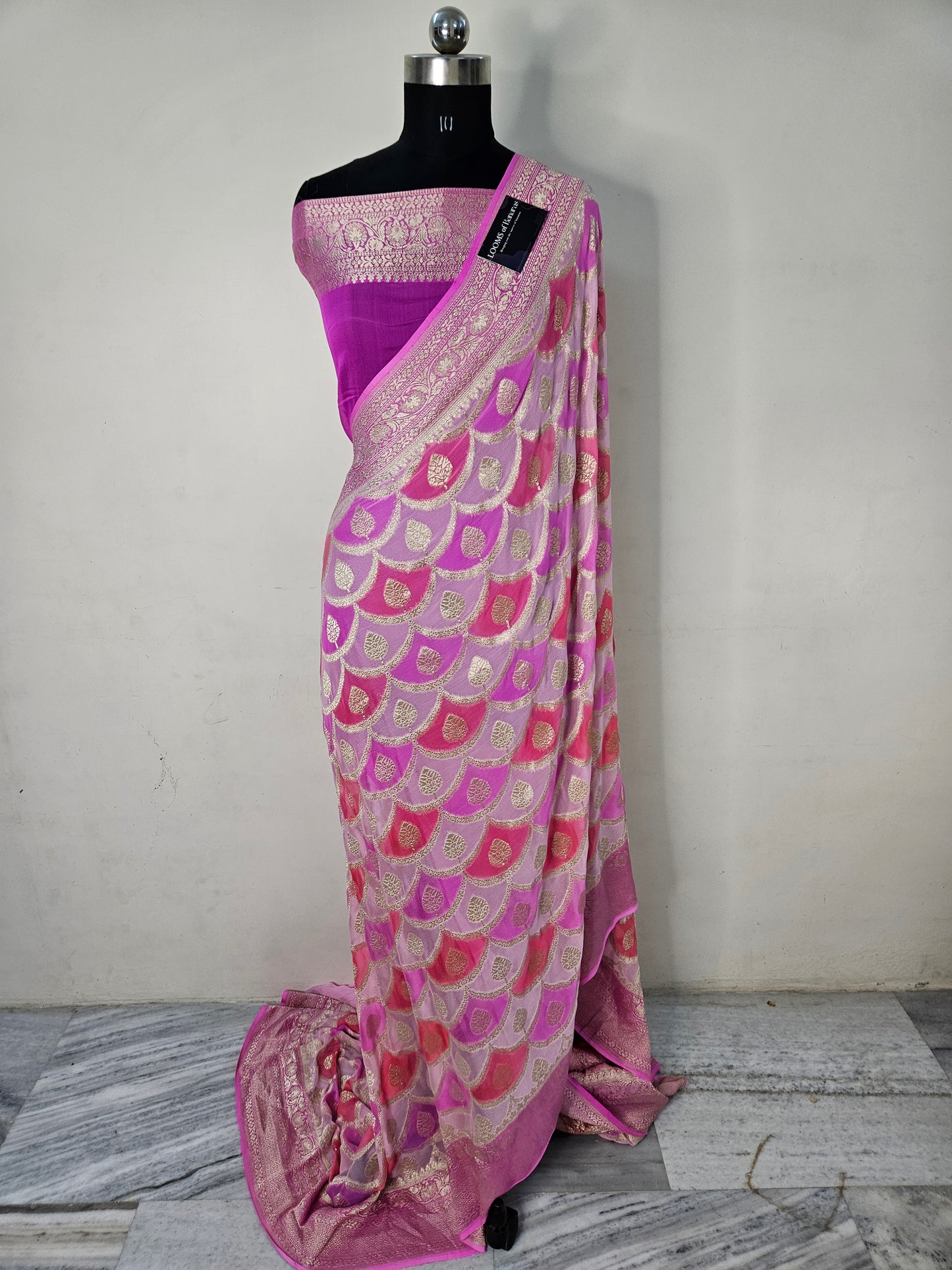 Pure Georgette Rangkat Syle Hand Brush Work Banarasi Saree in pink