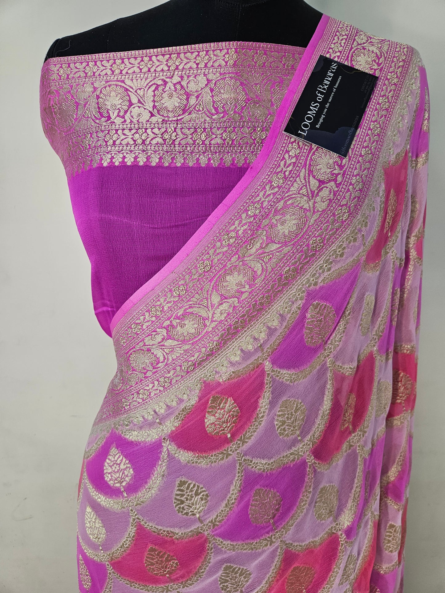 Pure Georgette Rangkat Syle Hand Brush Work Banarasi Saree in pink