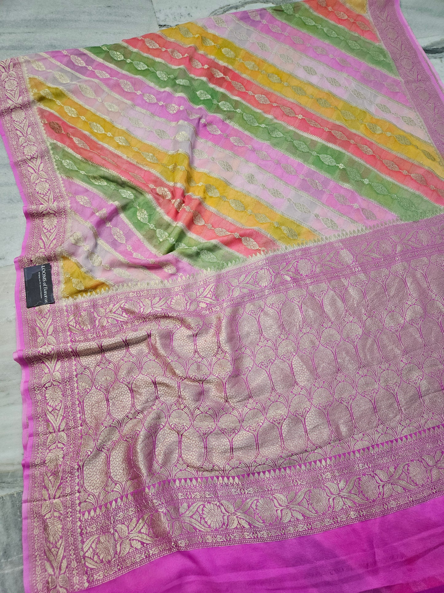 Pure Georgette Lehariya Hand Brush Work Banarasi Saree