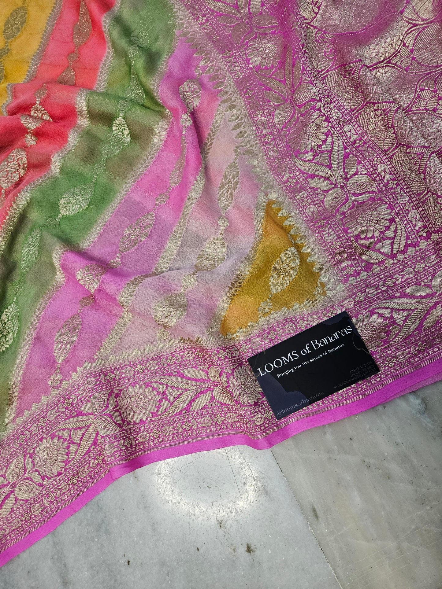 Pure Georgette Lehariya Hand Brush Work Banarasi Saree