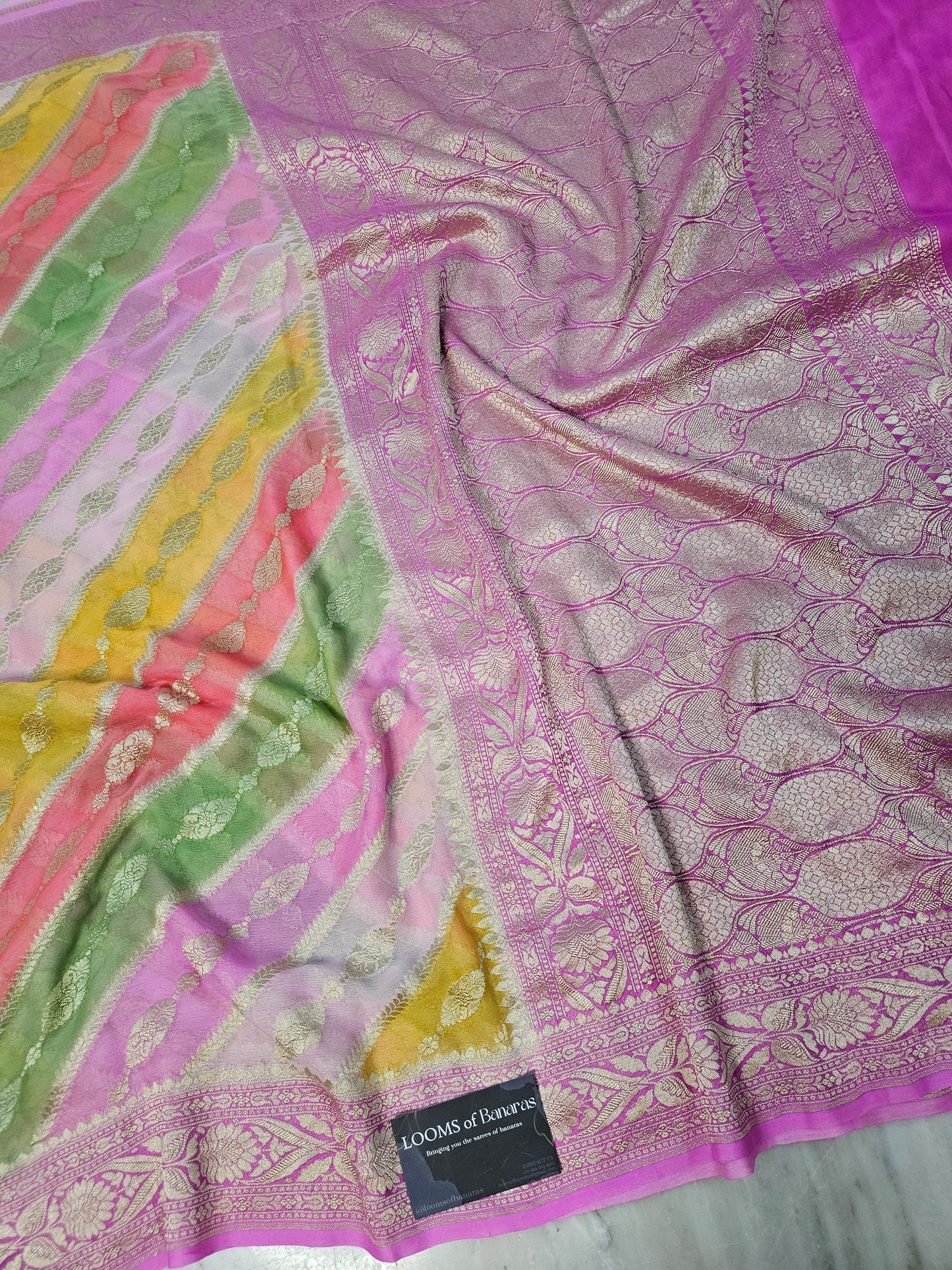 Pure Georgette Lehariya Hand Brush Work Banarasi Saree