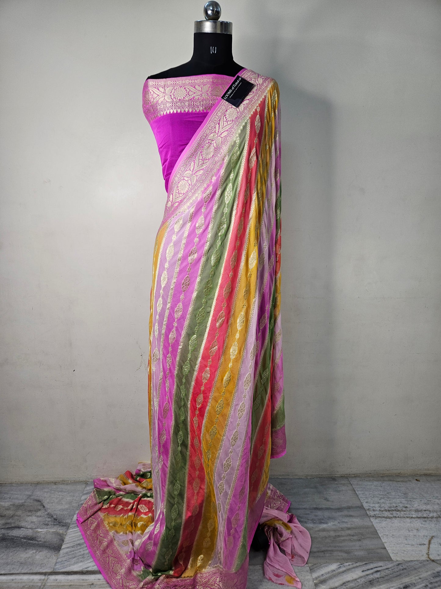 Pure Georgette Lehariya Hand Brush Work Banarasi Saree