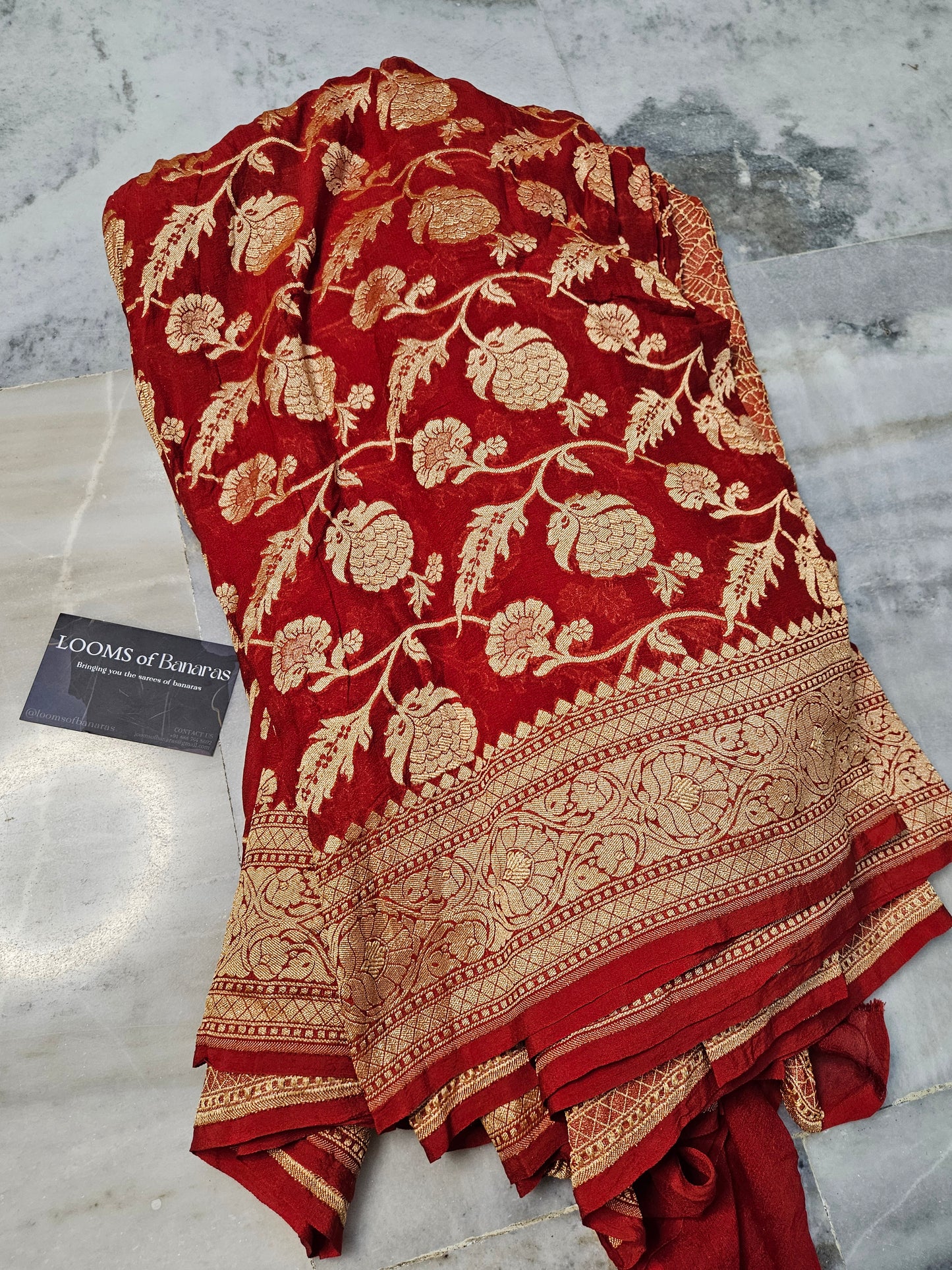 Pure Georgette Banarasi Saree weaving faux jaal nimzari in Bright Red