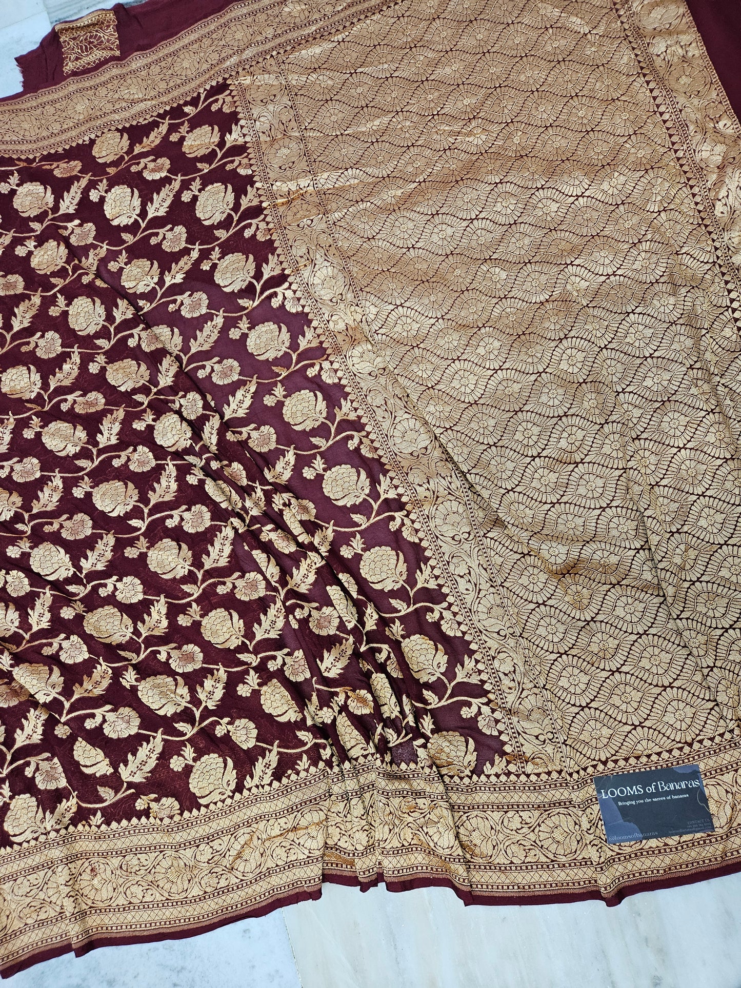 Pure Georgette Jungla Faux Nimzari Banarasi Saree in Maroon