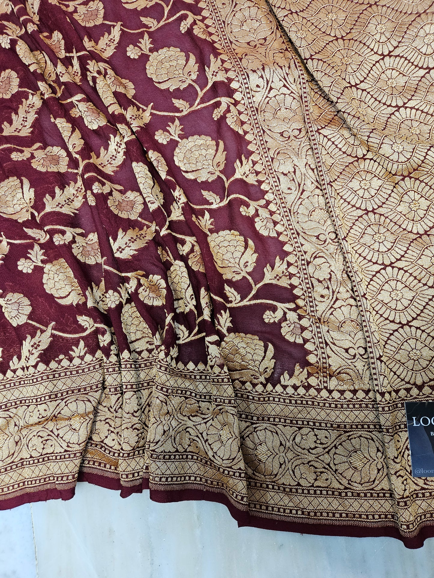 Pure Georgette Jungla Faux Nimzari Banarasi Saree in Maroon