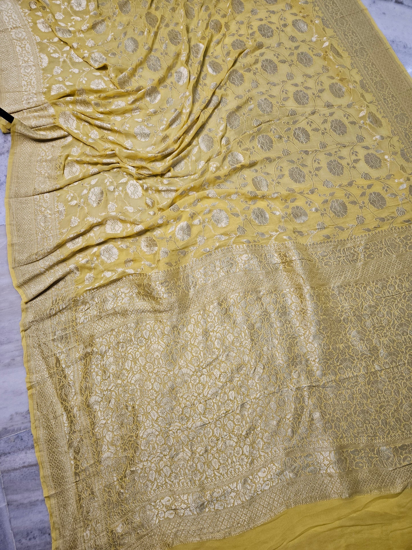 Pure Georgette Jungla Banarasi Saree in Yellow