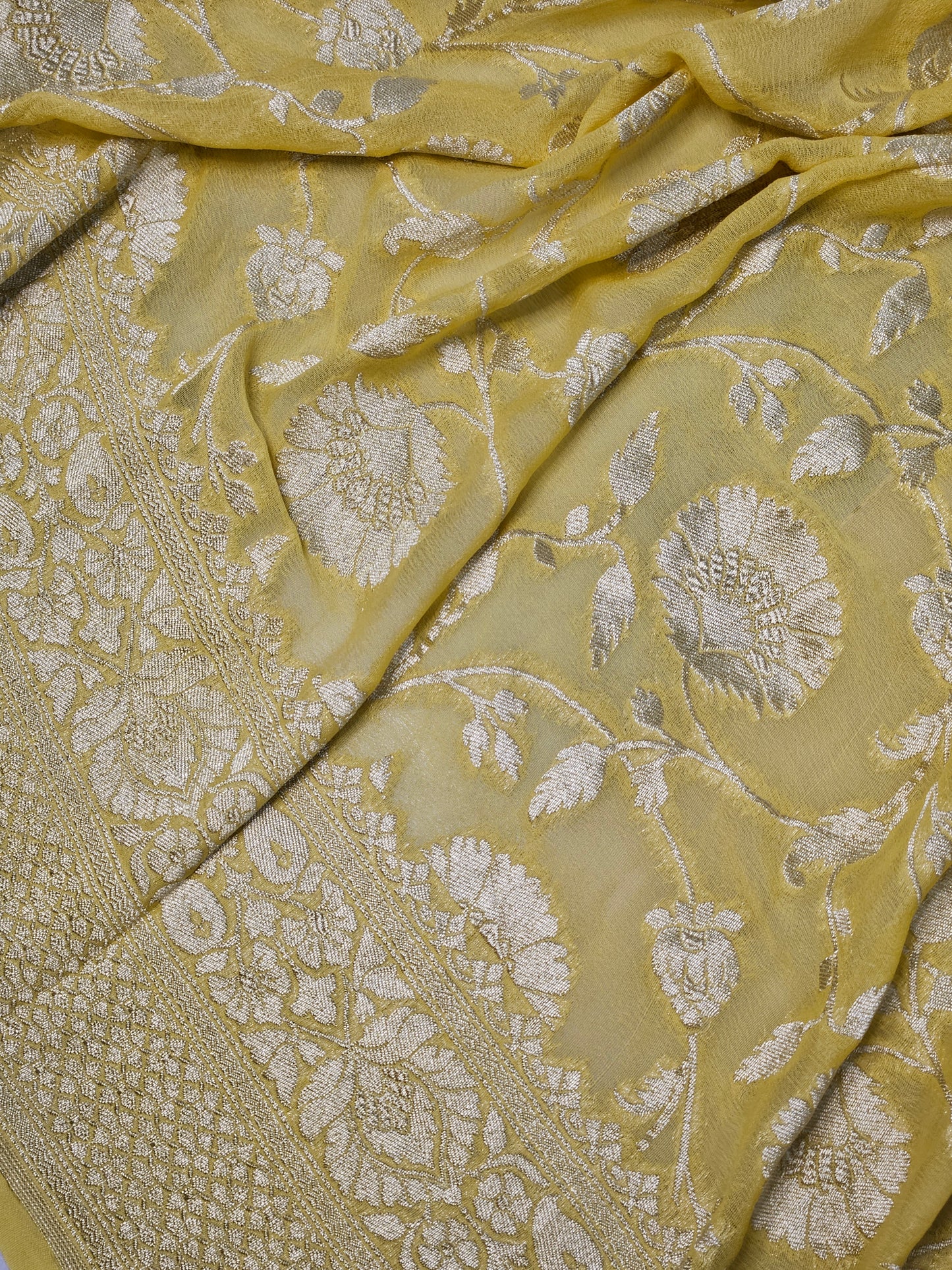 Pure Georgette Jungla Banarasi Saree in Yellow