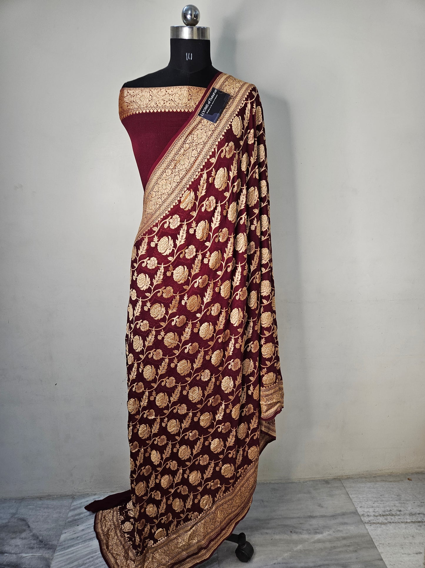 Pure Georgette Jungla Faux Nimzari Banarasi Saree in Maroon