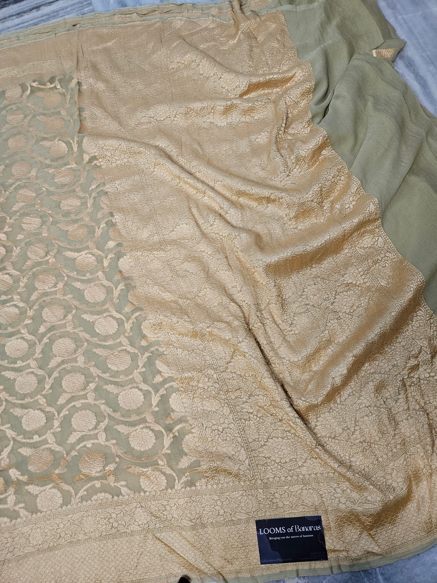 Pure Georgette Jungla Banarasi Saree in Dusty Green