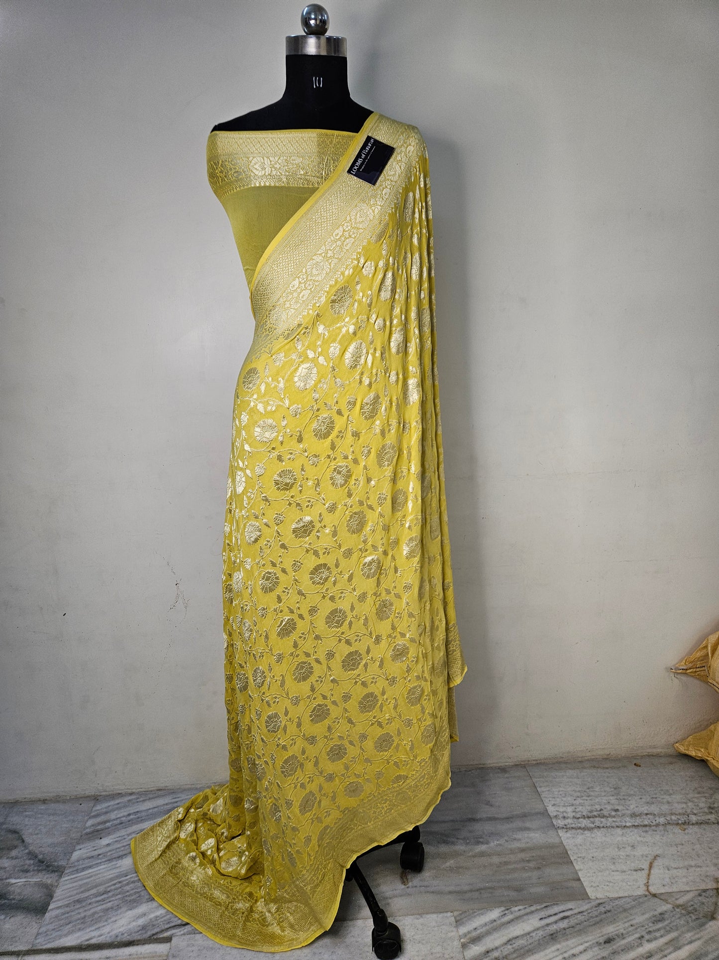 Pure Georgette Jungla Banarasi Saree in Yellow