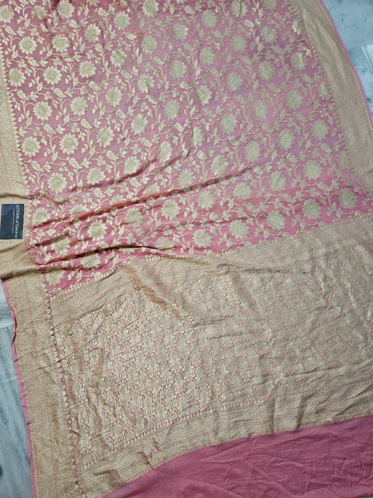 Pure Georgette Jungla Banarasi Saree in Powdered Pink