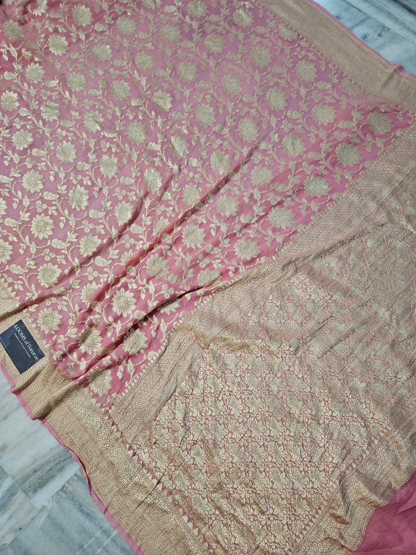 Pure Georgette Jungla Banarasi Saree in Powdered Pink