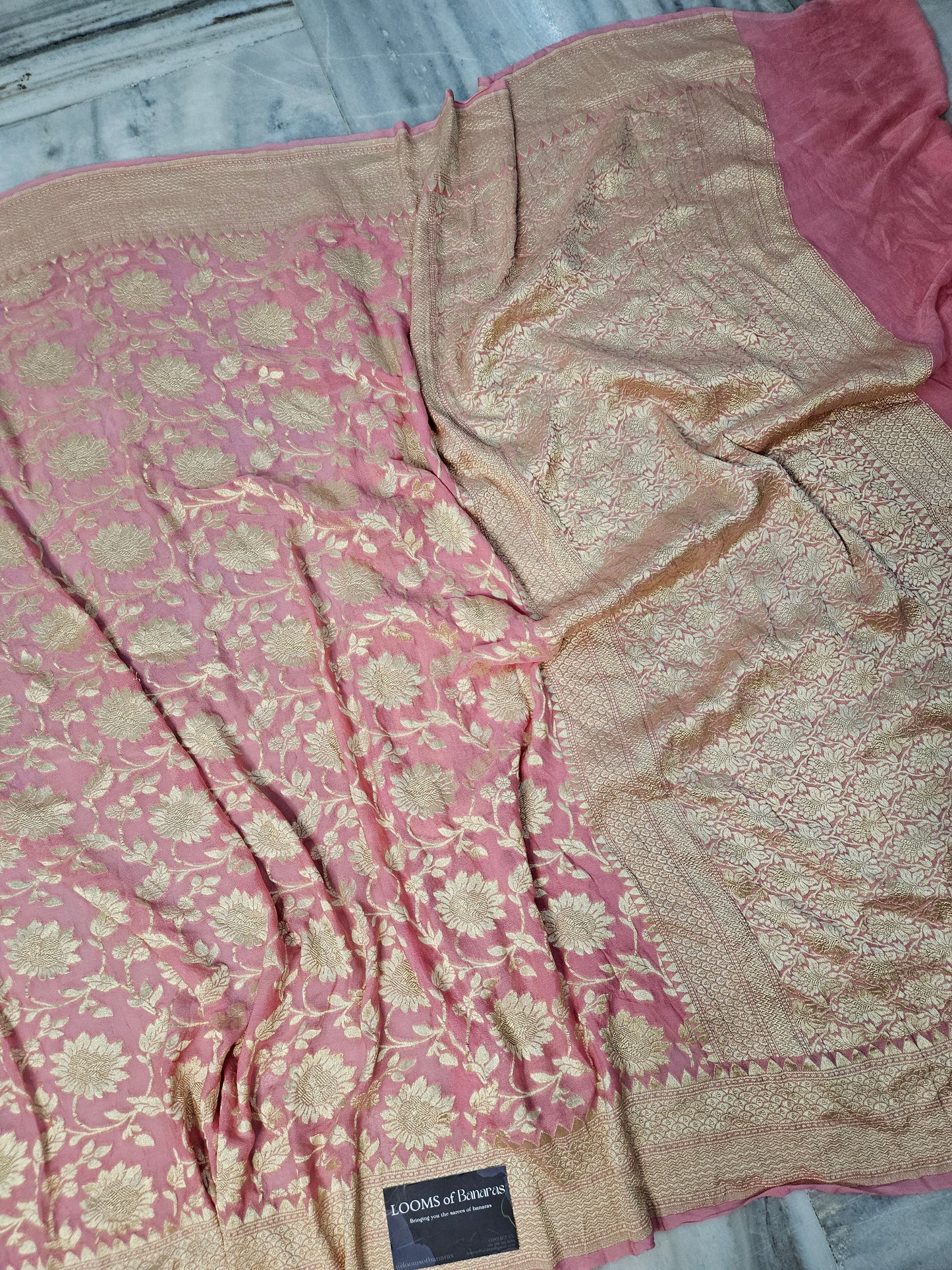 Pure Georgette Jungla Banarasi Saree in Powdered Pink