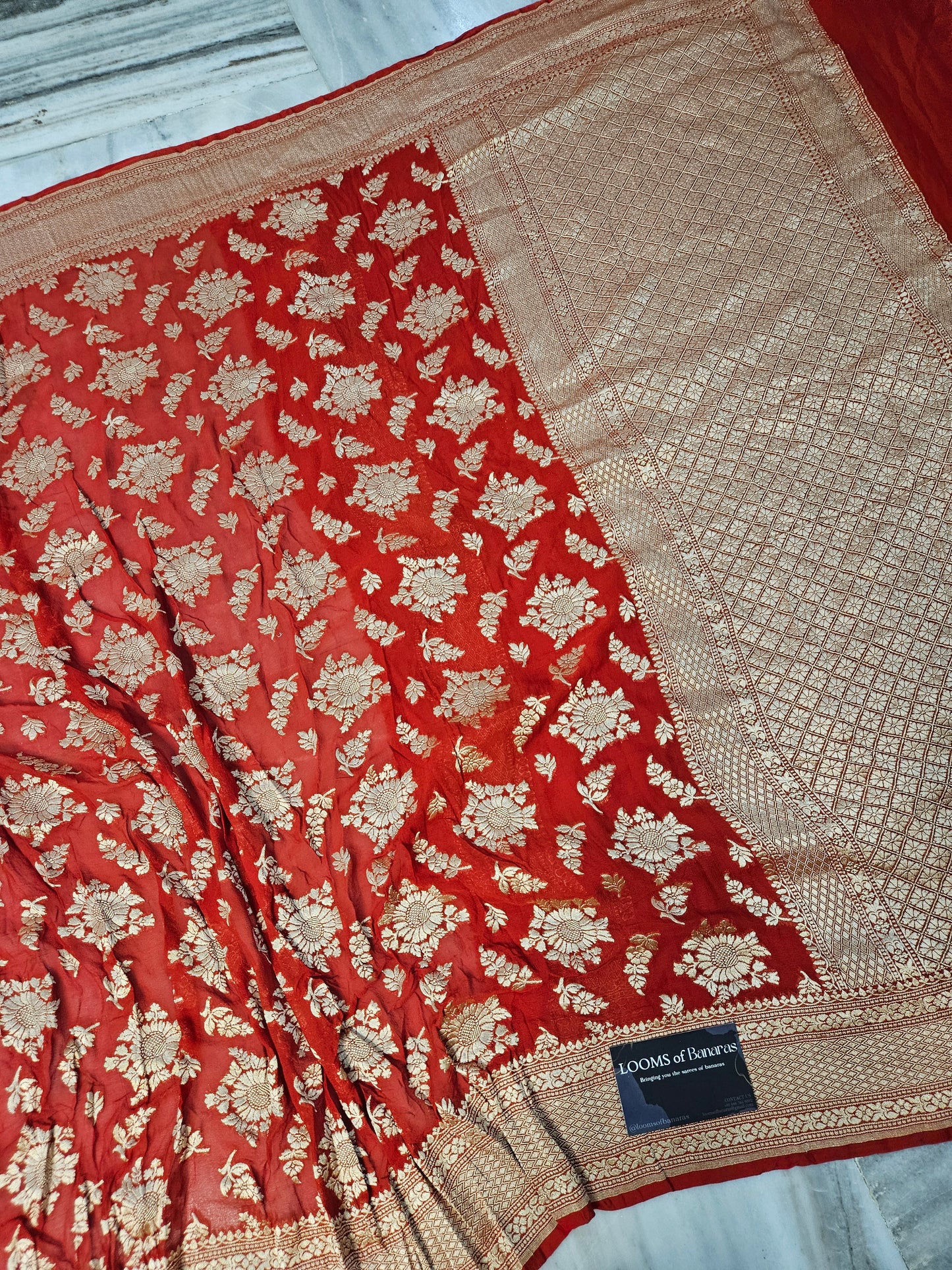 Pure Georgette Banarasi Saree weaving faux jaal nimzari in Claret Red