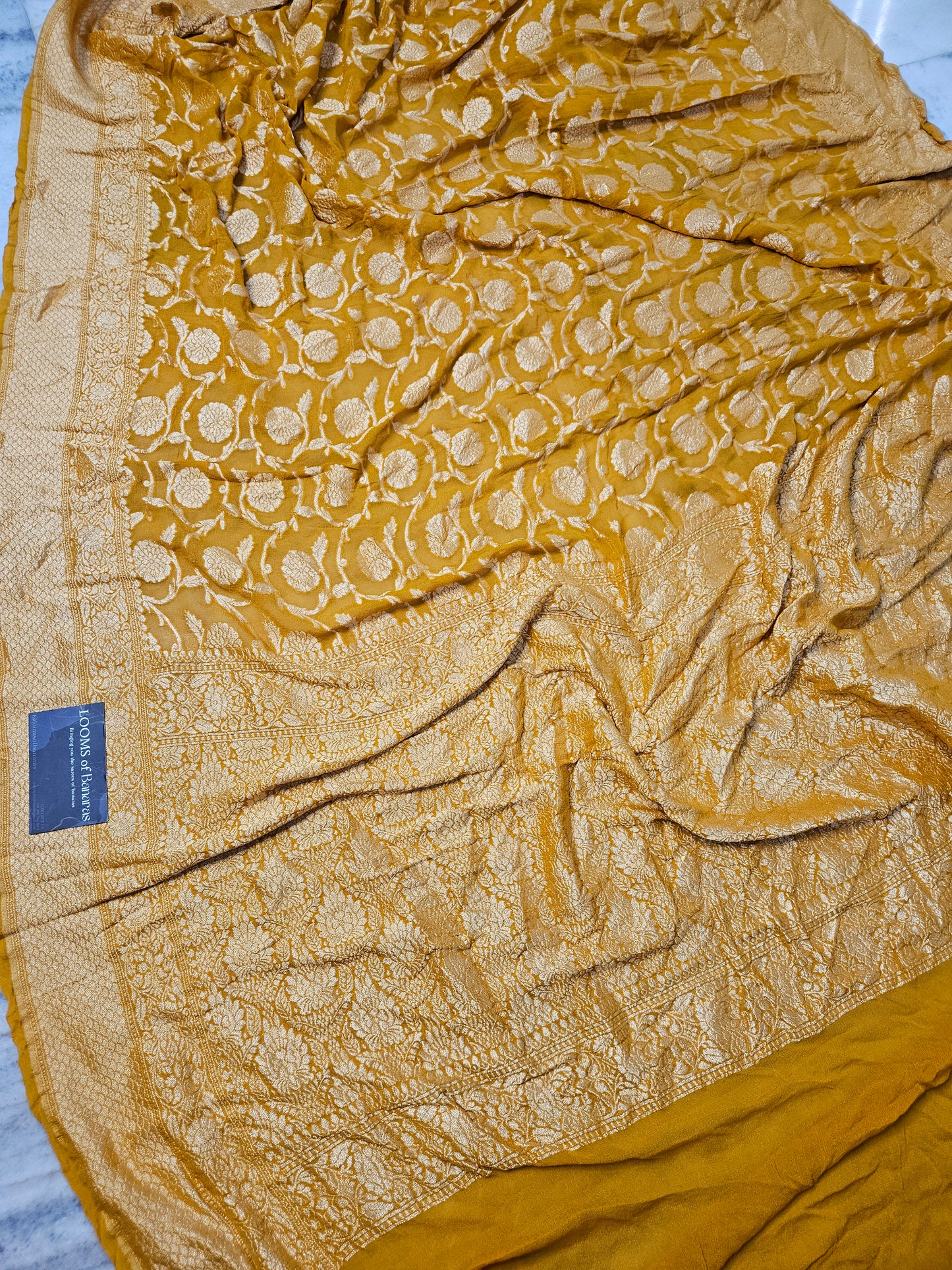 Pure Georgette Jungla Faux Nimzari Banarasi Saree in Bright Yellow