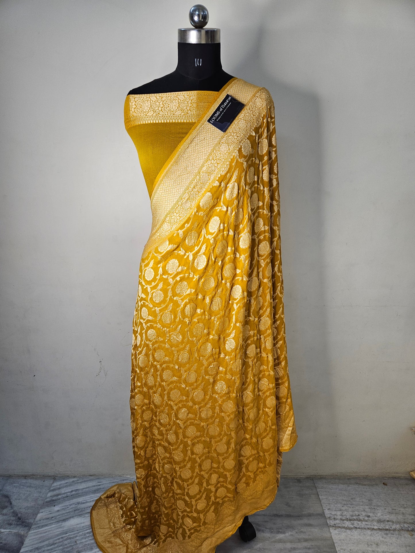 Pure Georgette Jungla Faux Nimzari Banarasi Saree in Bright Yellow