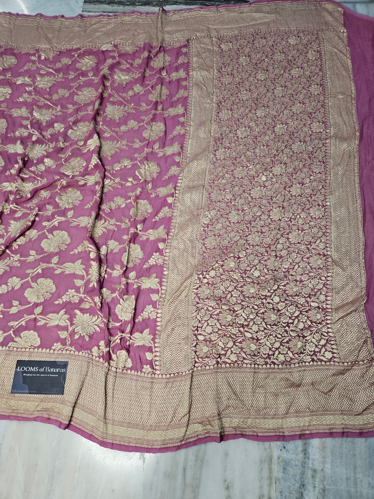 Pure Georgette Banarasi Saree weaving faux jaal nimzari in Tulip Pink