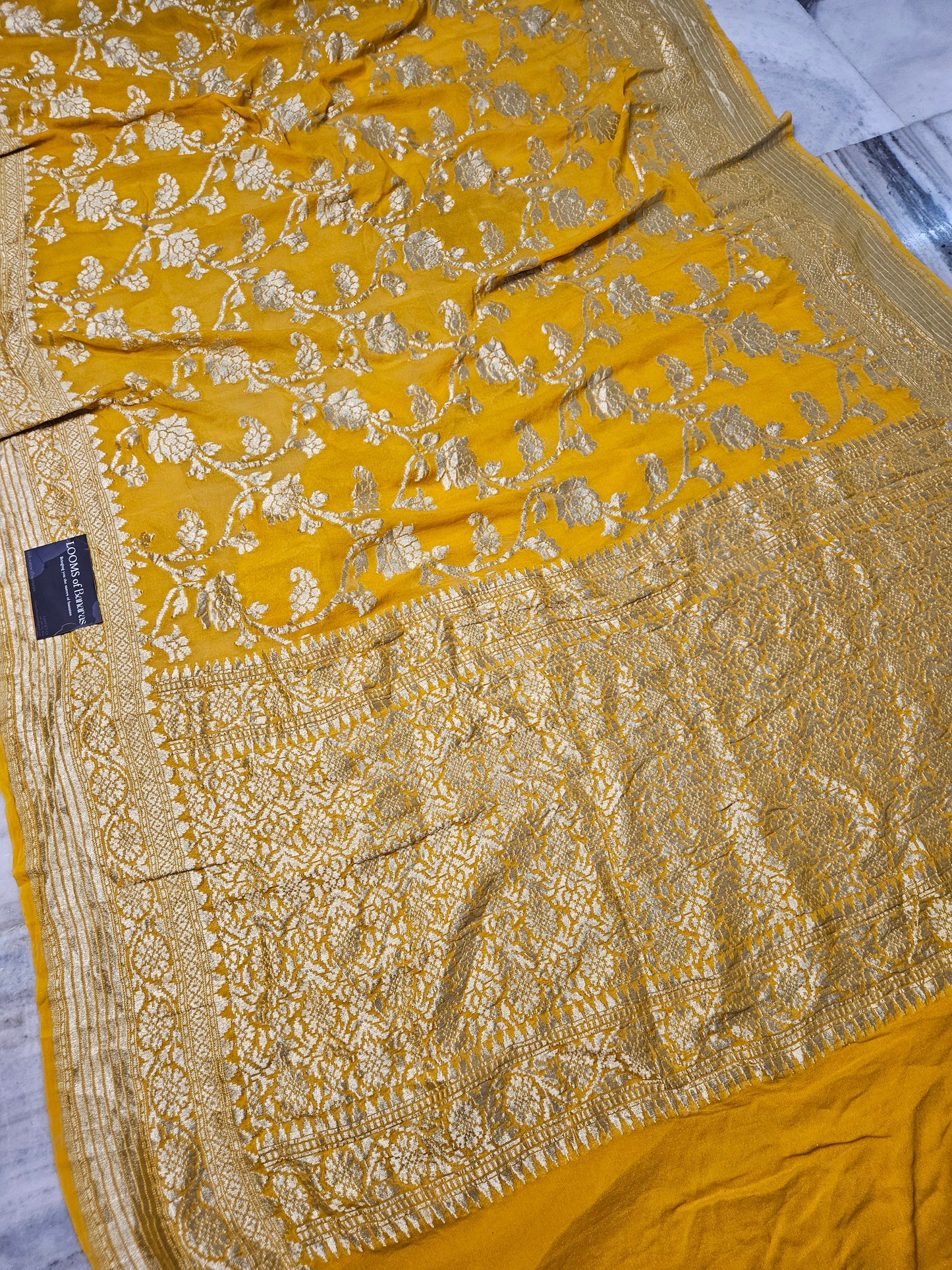 Pure Georgette Jungla Banarasi Saree in Yellow