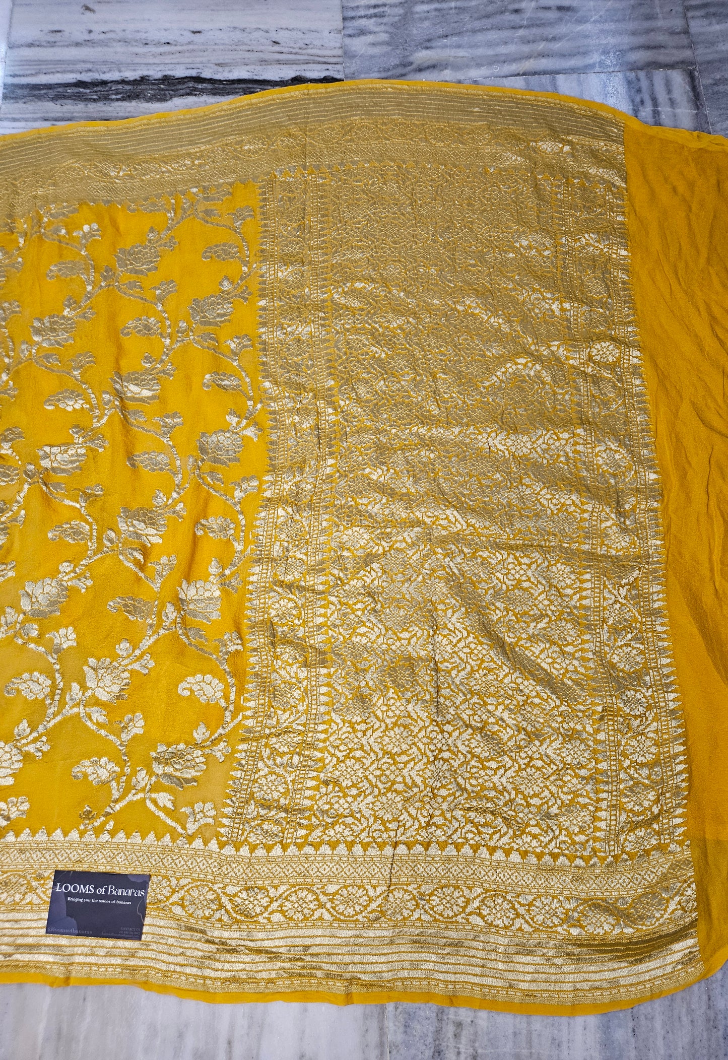 Pure Georgette Jungla Banarasi Saree in Yellow