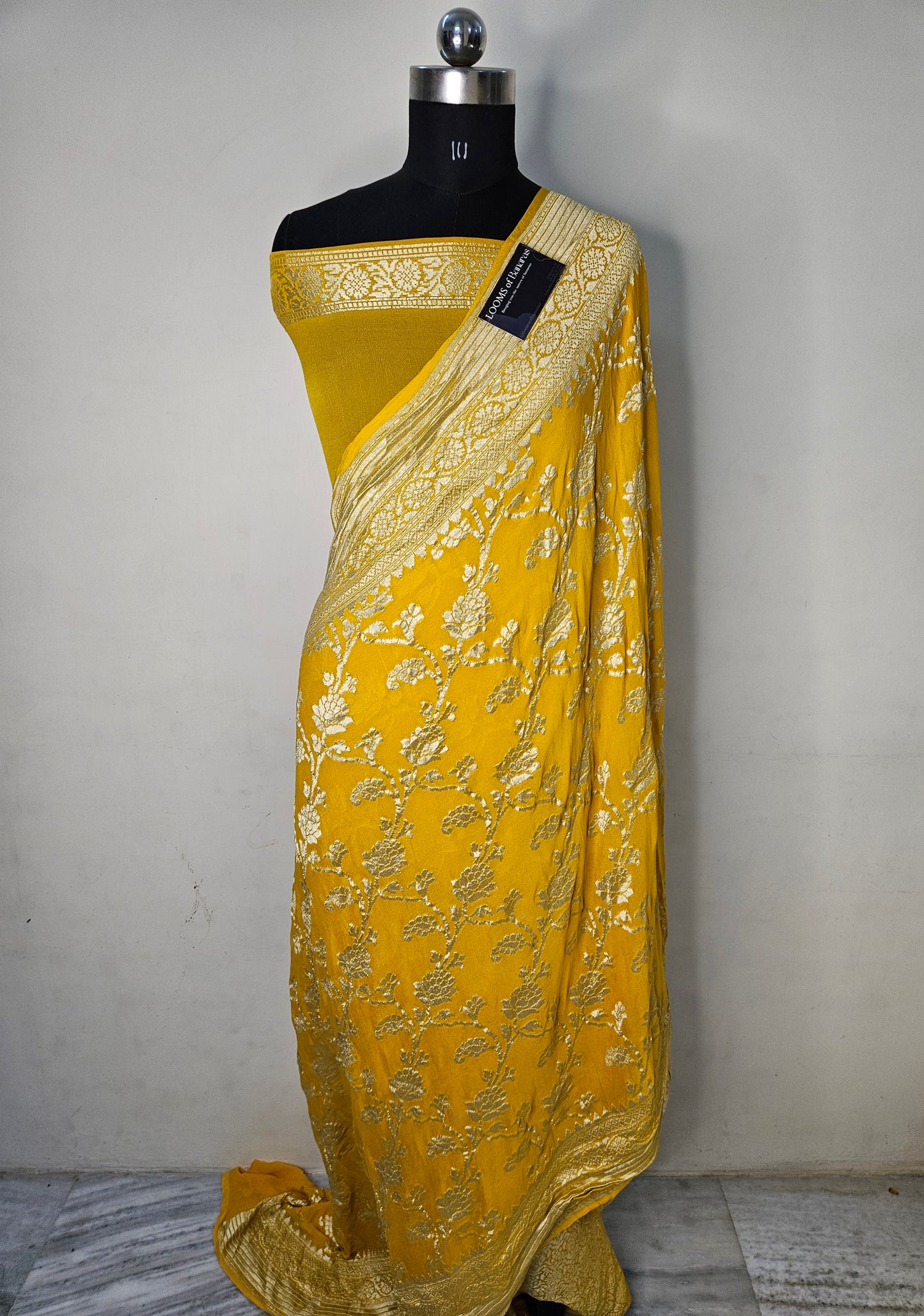 Pure Georgette Jungla Banarasi Saree in Yellow