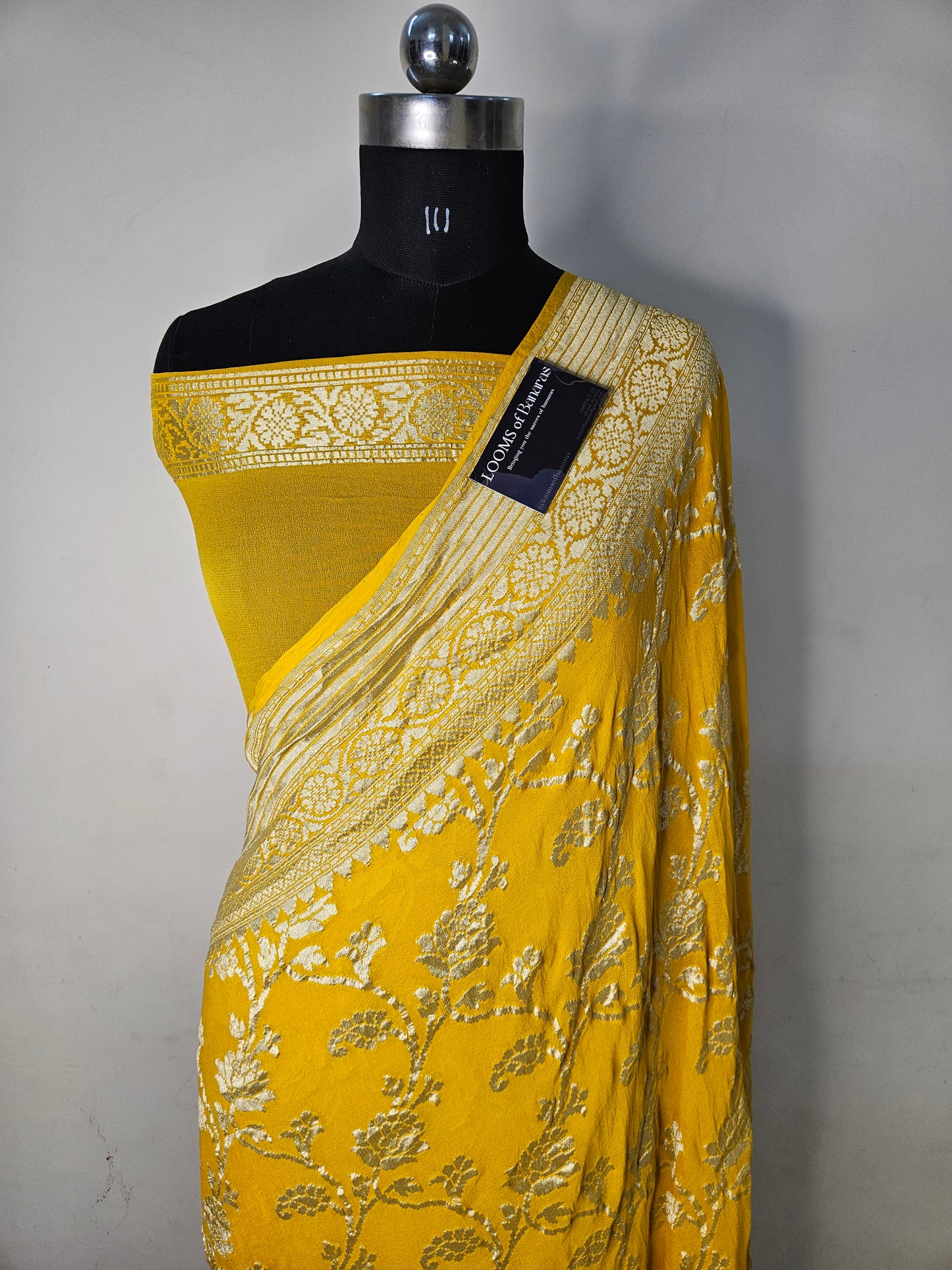 Pure Georgette Jungla Banarasi Saree in Yellow