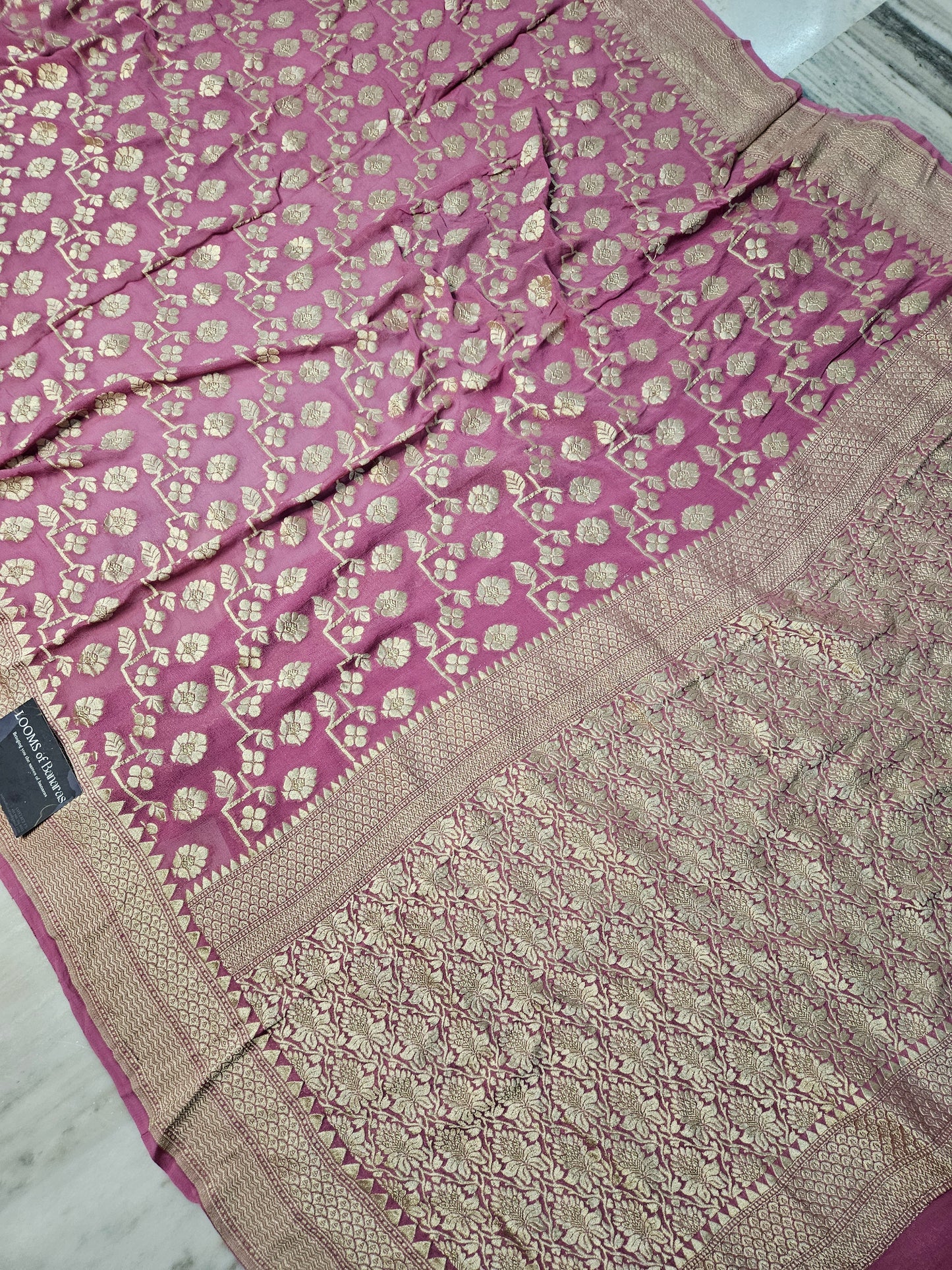 Pure Georgette Jungla Weaving Banarasi Saree in Gaajri Pink