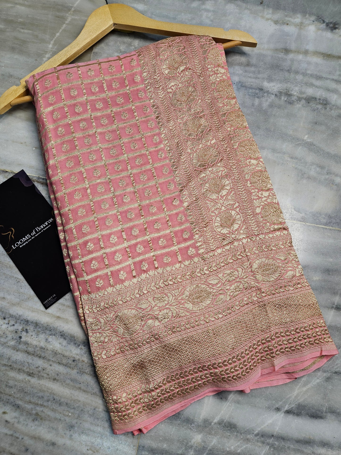 Pure Georgette Jungla Weaving Banarasi Saree in peach