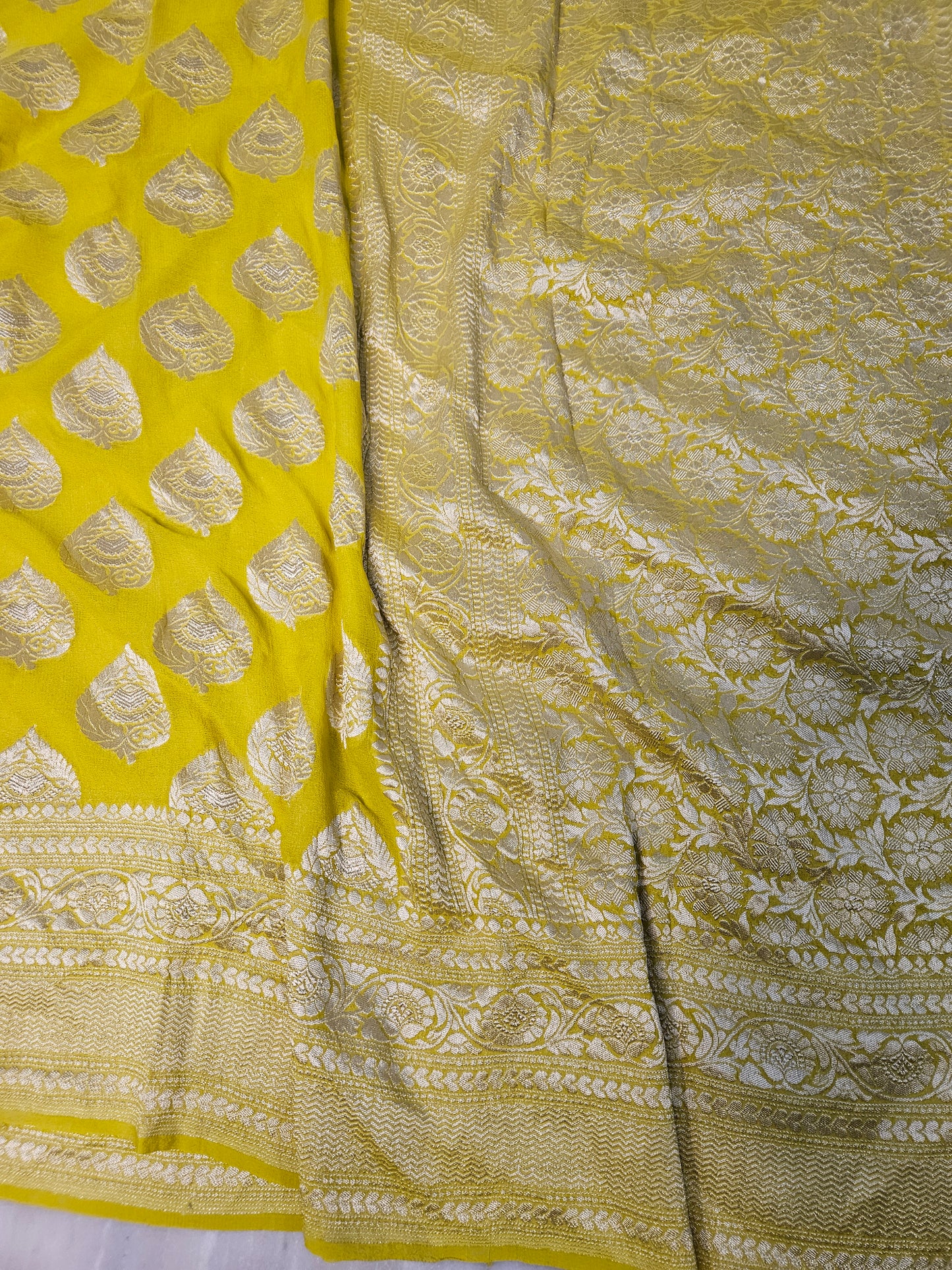 Pure Georgette Banarasi Saree weaving faux jaal watergold zari in