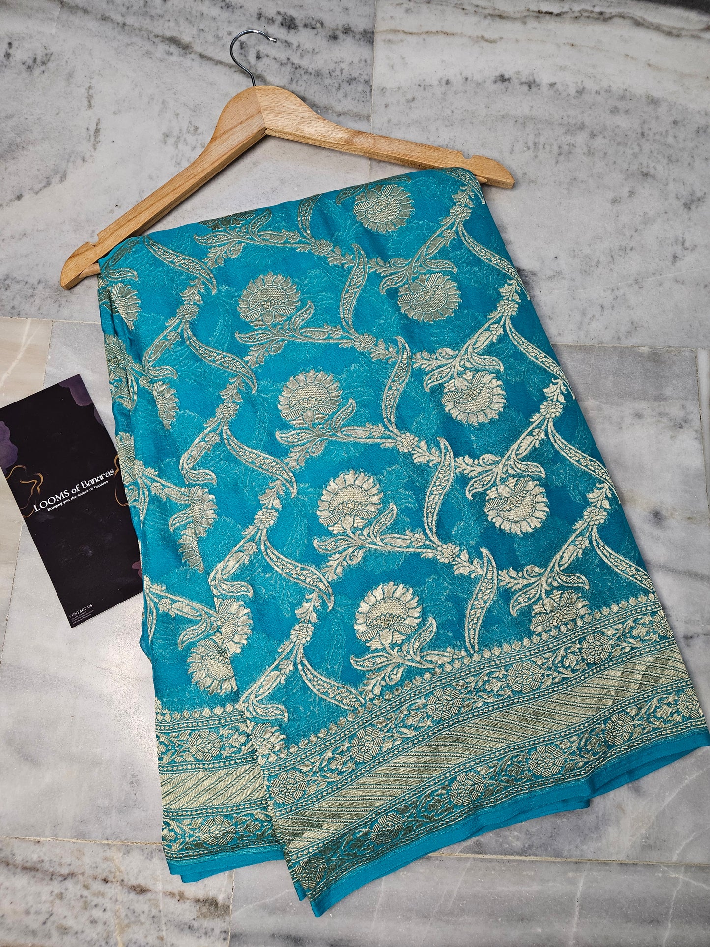 pure georgette silk woven tested zari banarasi saree in Sky blue