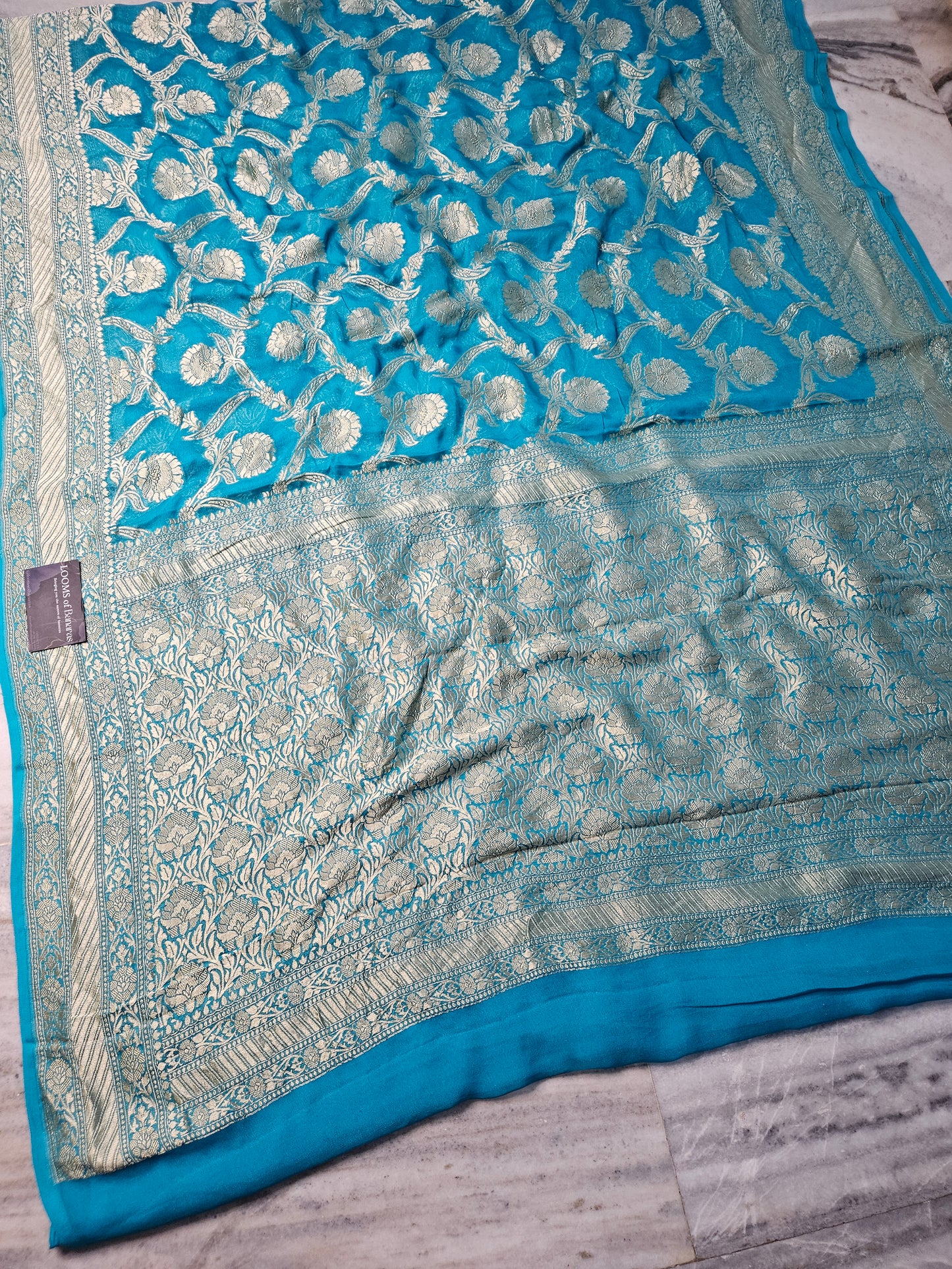 pure georgette silk woven tested zari banarasi saree in Sky blue
