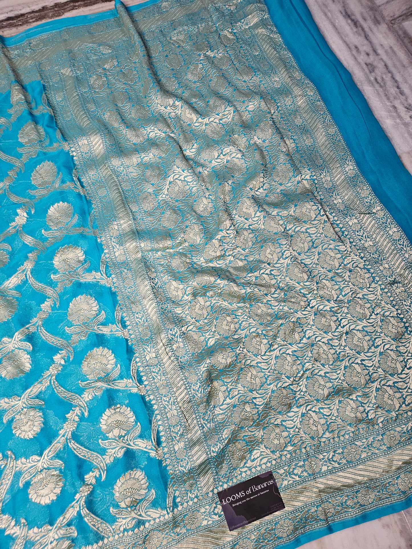pure georgette silk woven tested zari banarasi saree in Sky blue