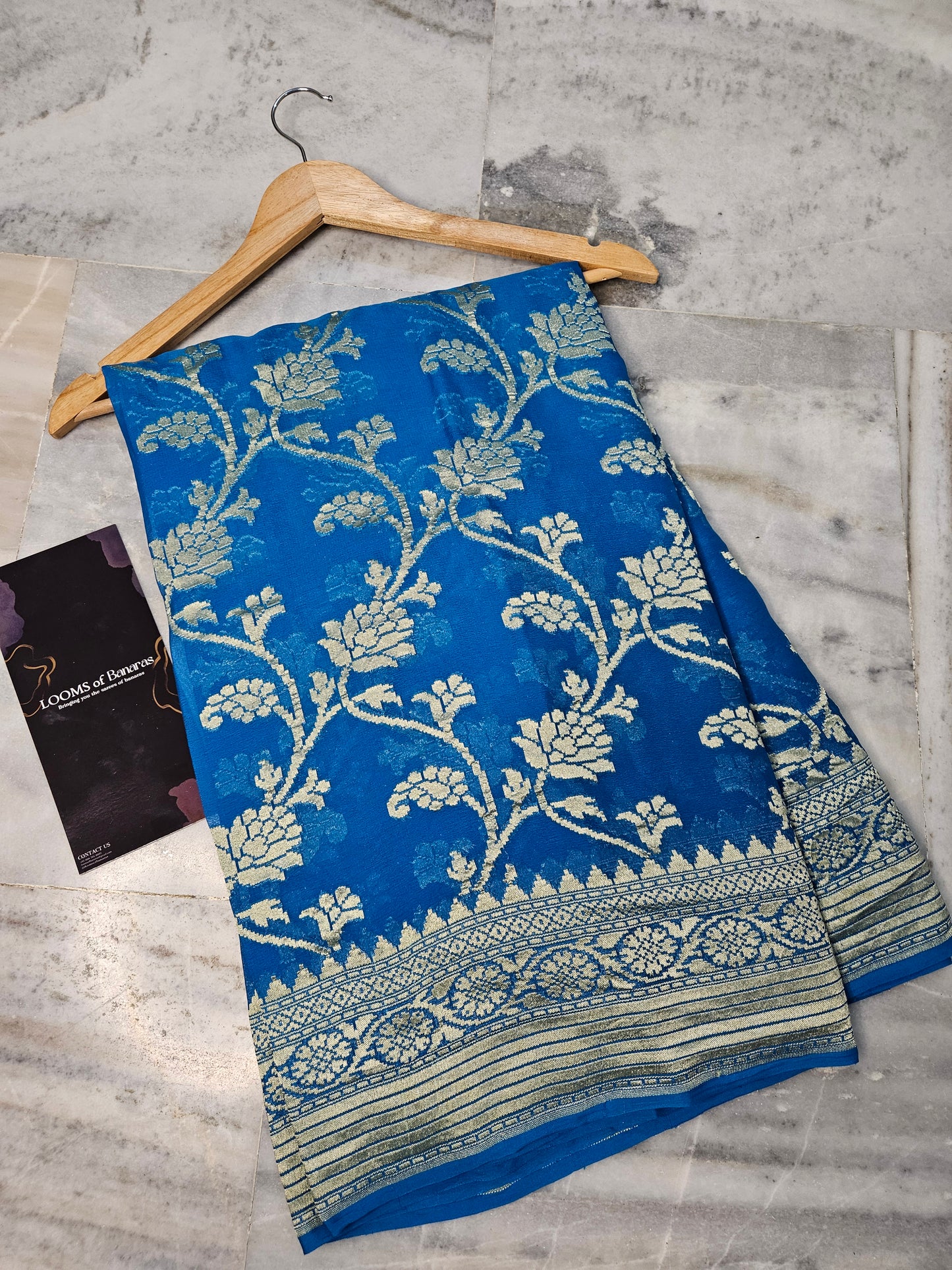 pure georgette silk woven tested zari banarasi saree in Deep sky blue