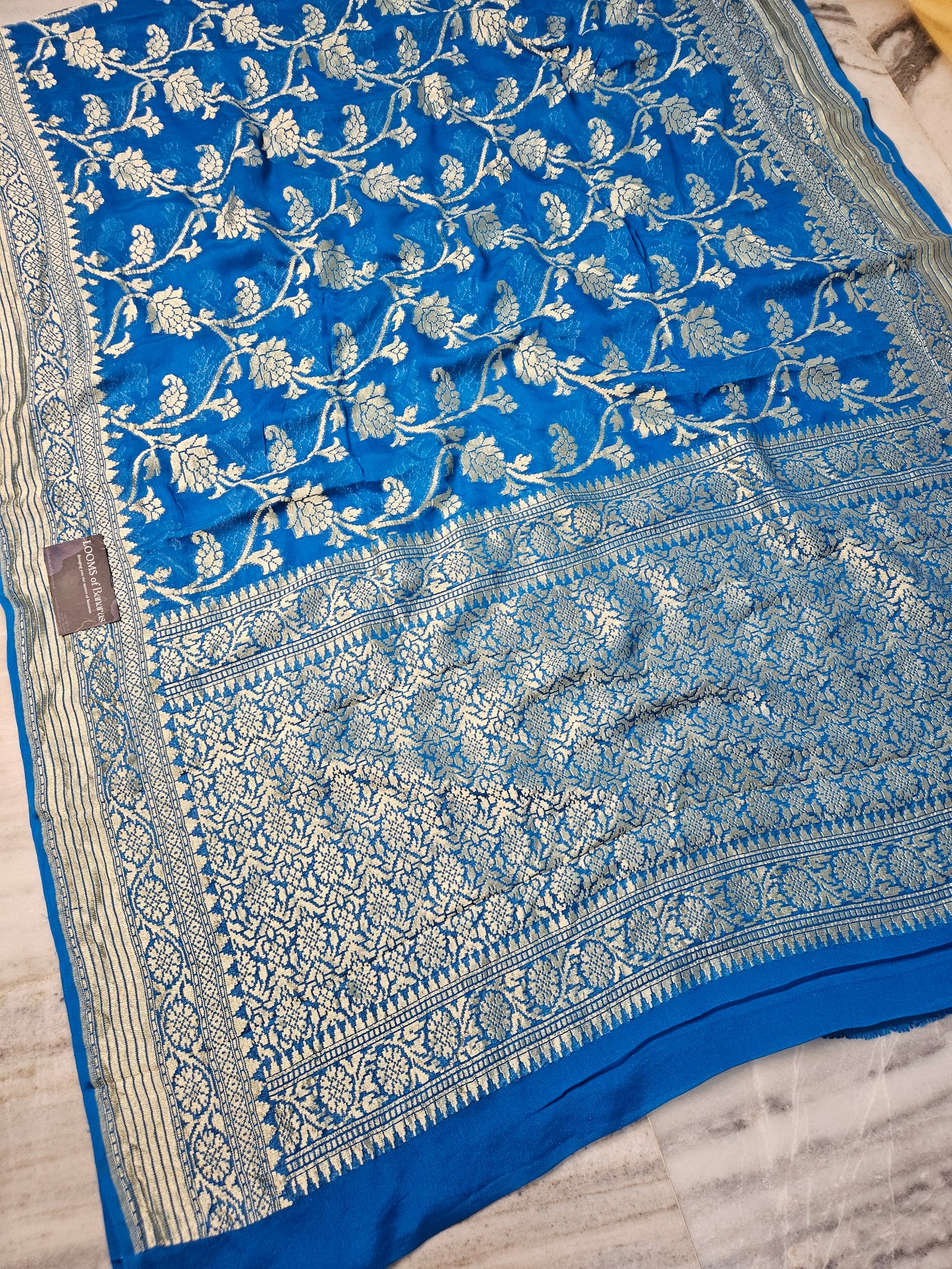 pure georgette silk woven tested zari banarasi saree in Deep sky blue