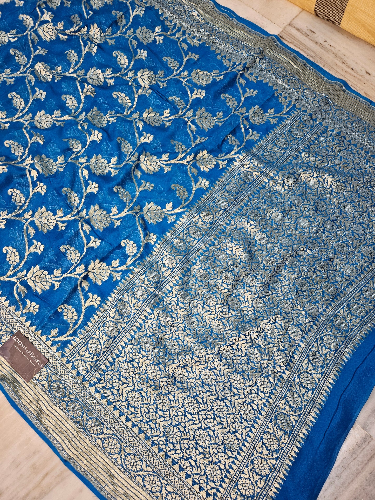 pure georgette silk woven tested zari banarasi saree in Deep sky blue