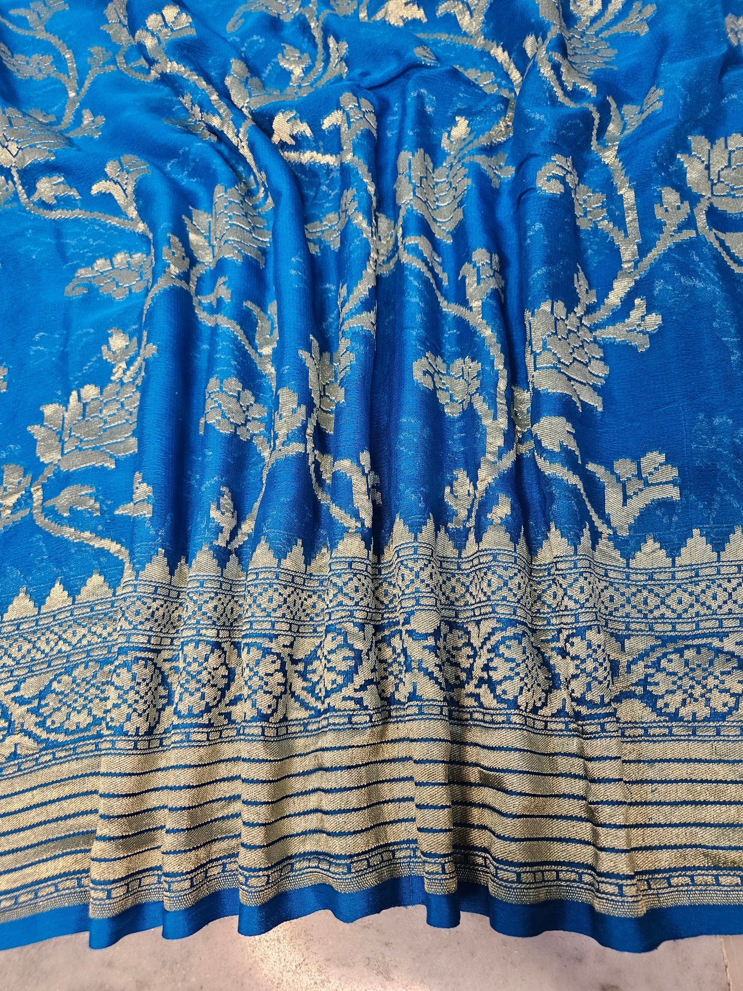 pure georgette silk woven tested zari banarasi saree in Deep sky blue