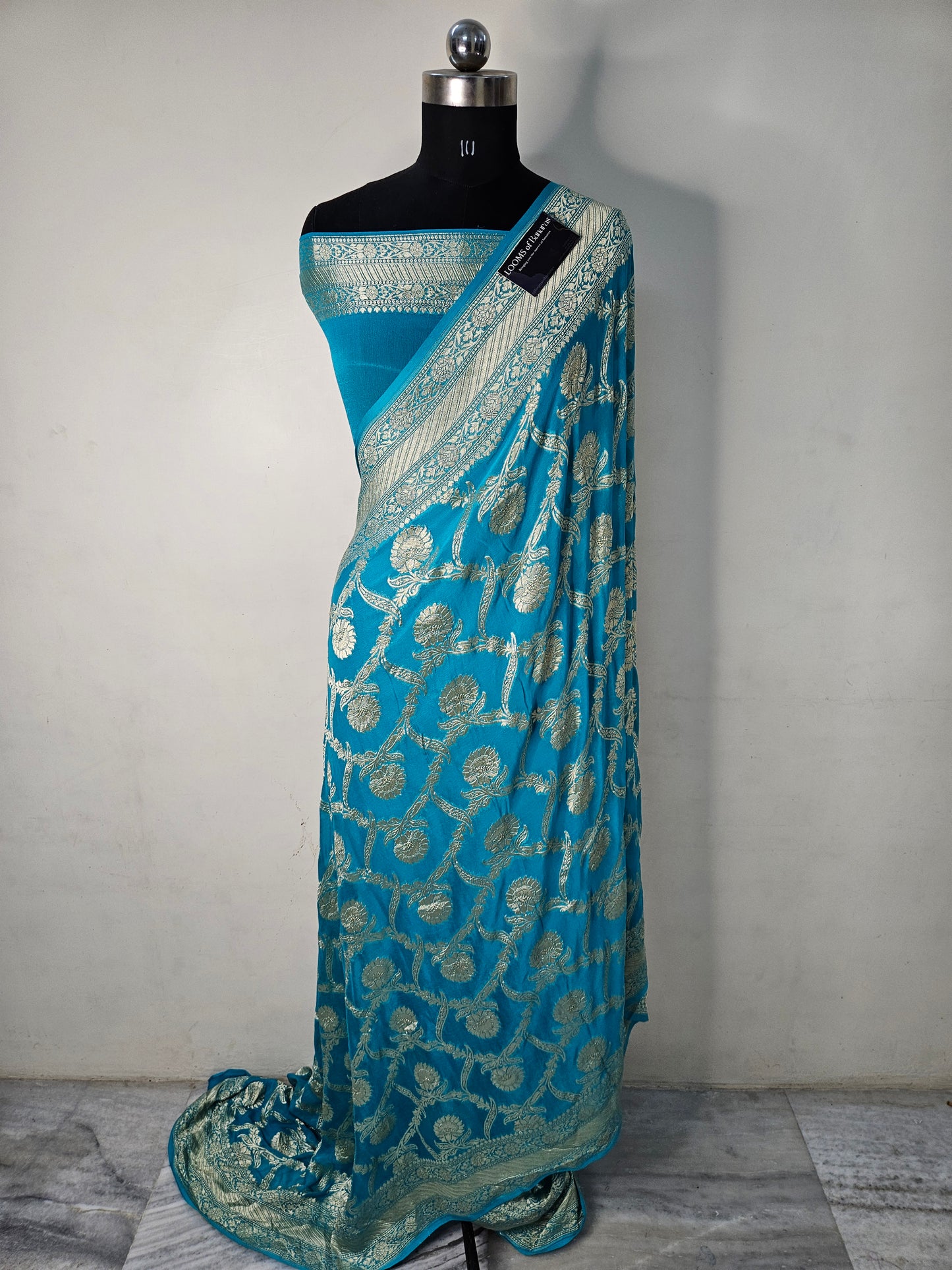 pure georgette silk woven tested zari banarasi saree in Sky blue